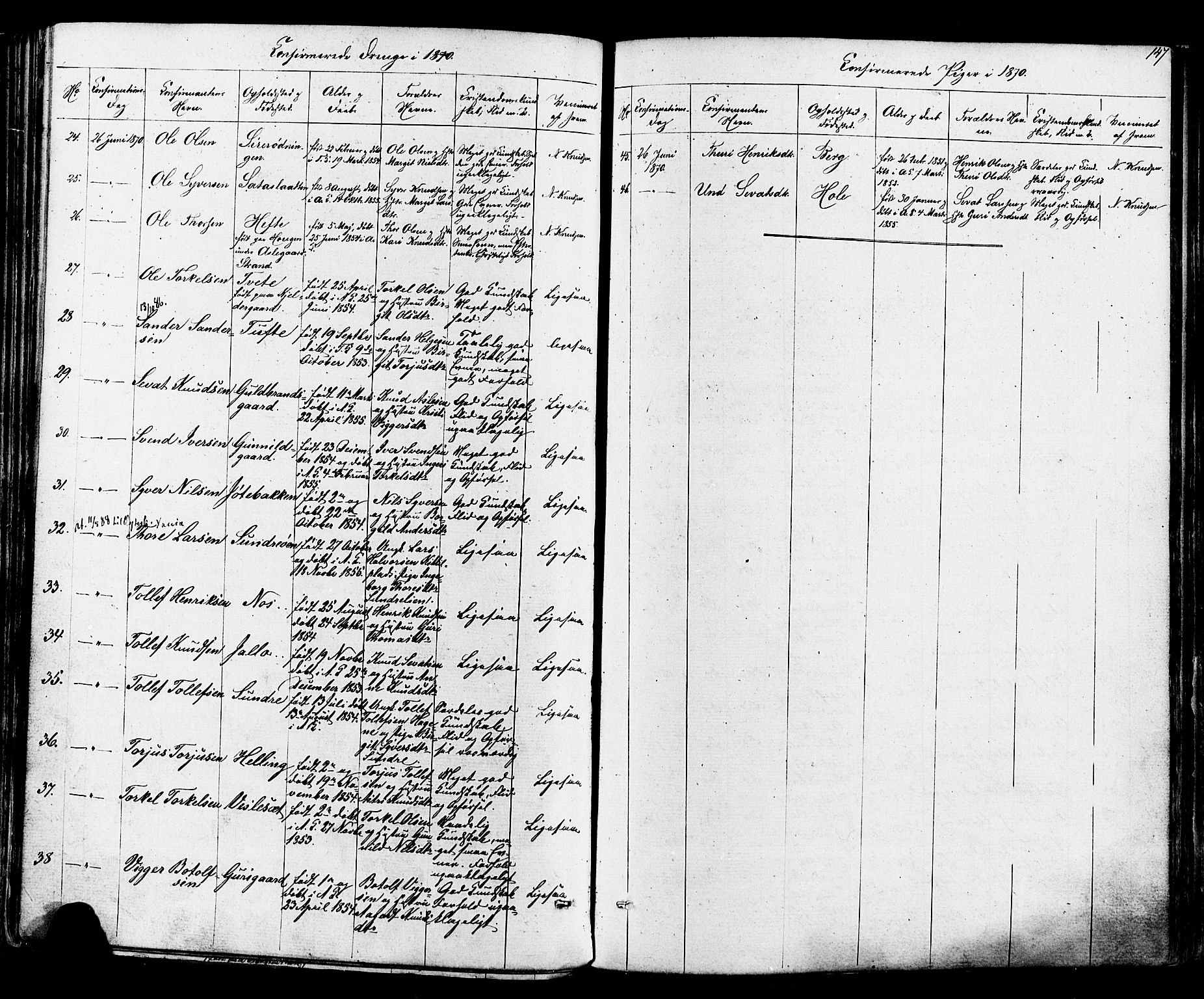Ål kirkebøker, AV/SAKO-A-249/F/Fa/L0007: Ministerialbok nr. I 7, 1865-1881, s. 147