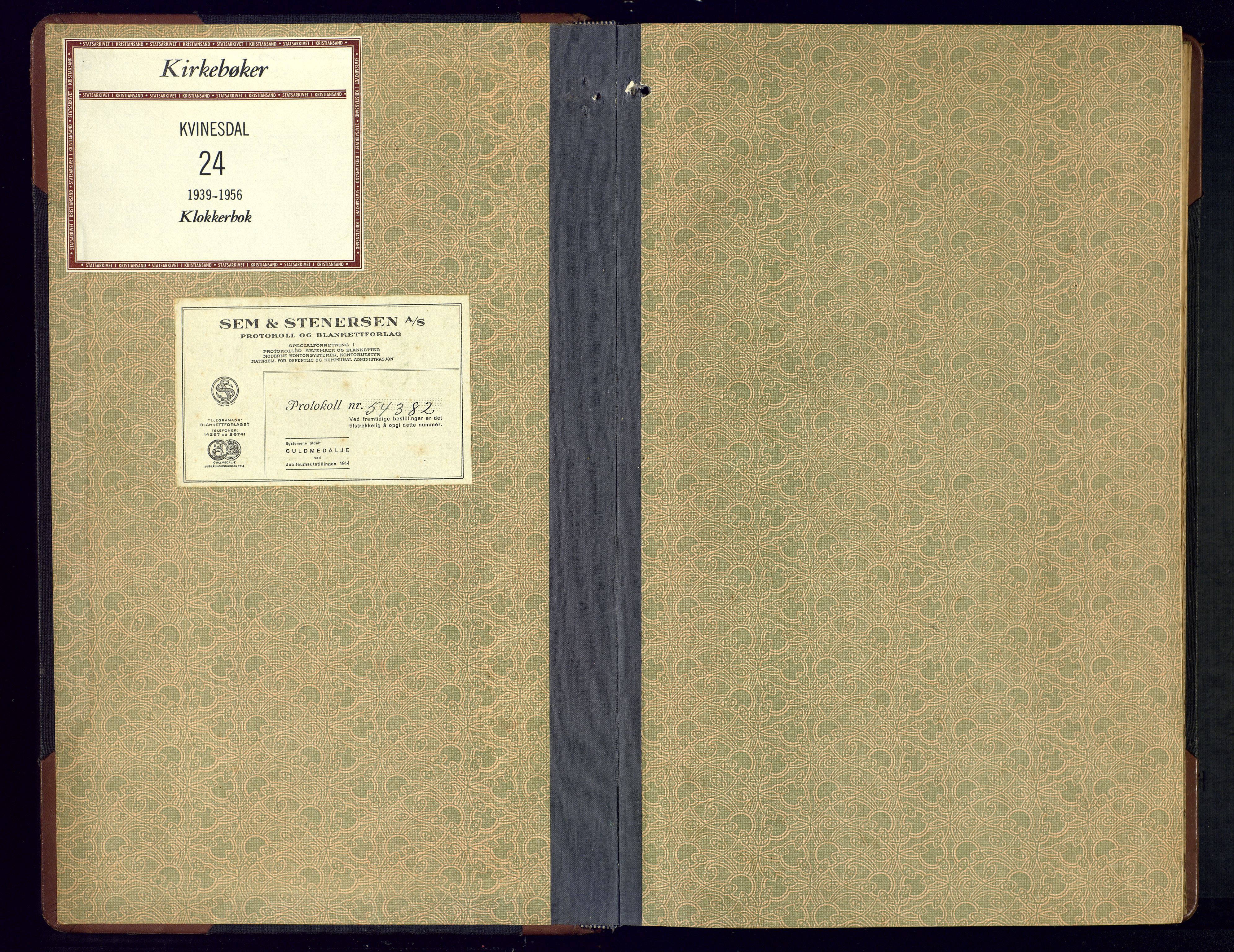 Kvinesdal sokneprestkontor, SAK/1111-0026/F/Fb/Fbb/L0005: Klokkerbok nr. B 5, 1939-1956