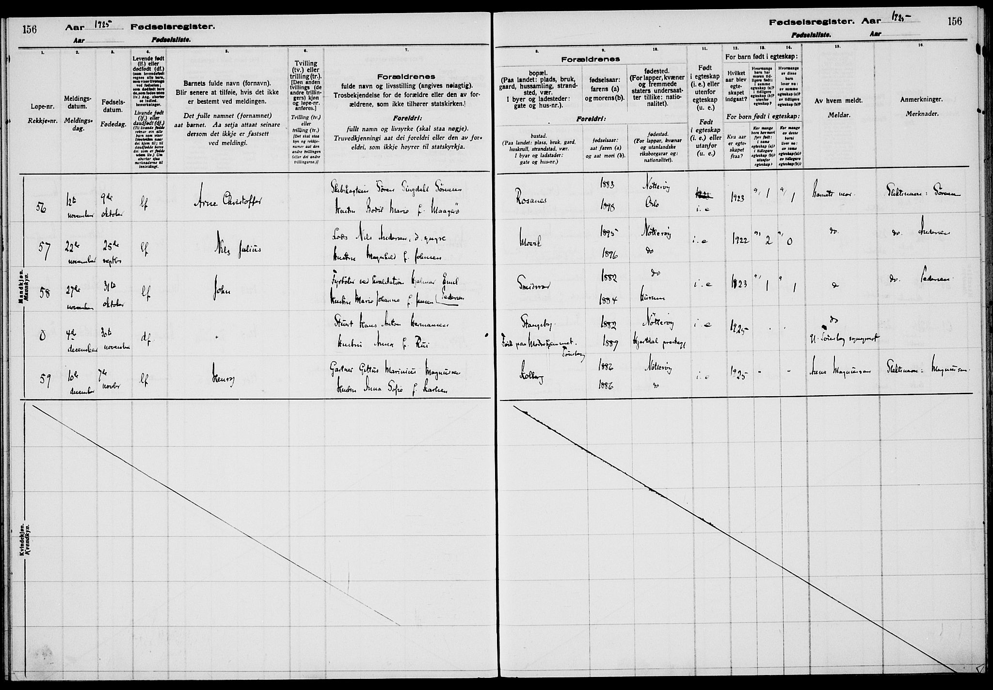 Nøtterøy kirkebøker, AV/SAKO-A-354/J/Ja/L0001: Fødselsregister nr. 1, 1916-1928, s. 156