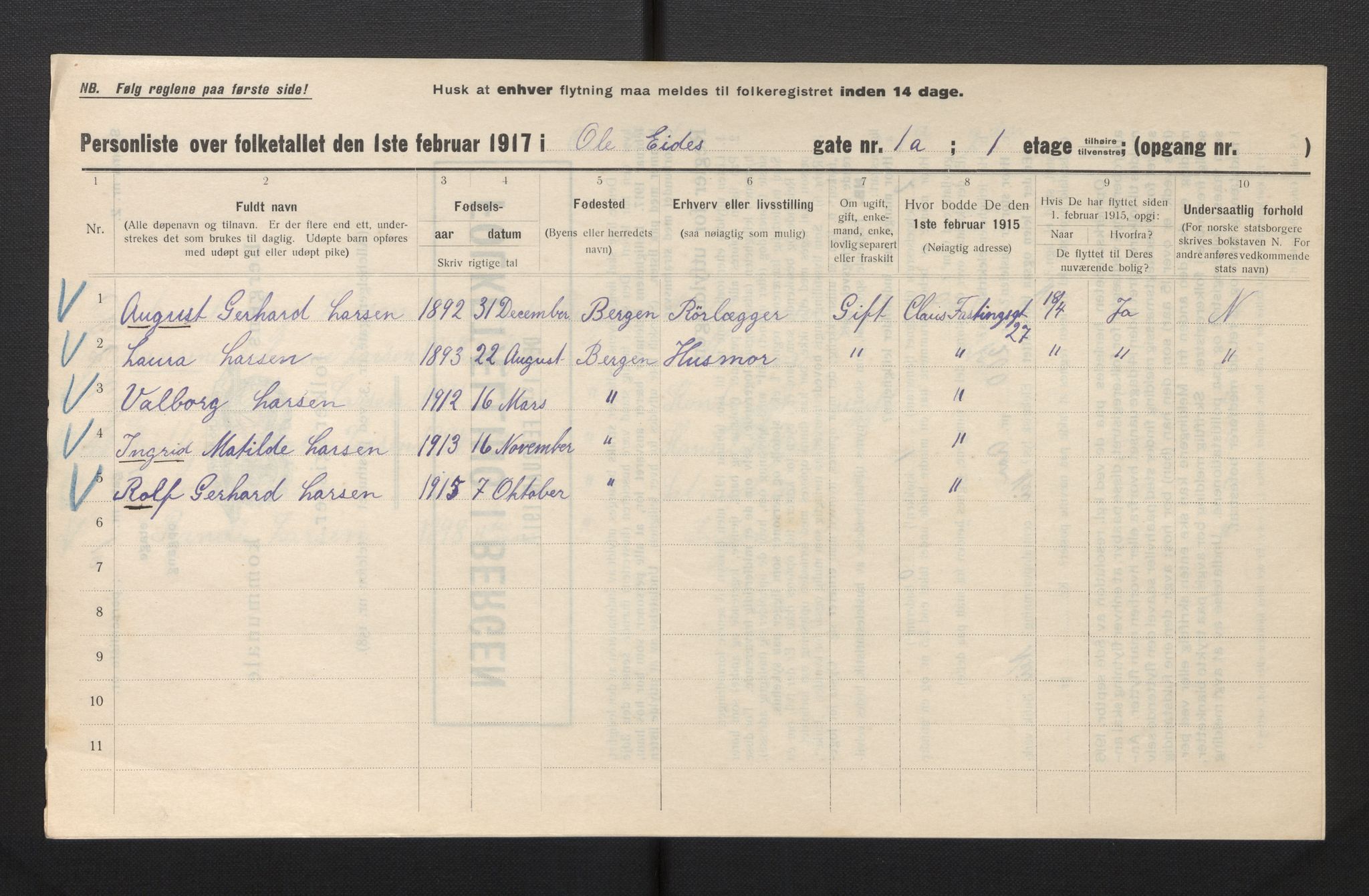 SAB, Kommunal folketelling 1917 for Bergen kjøpstad, 1917, s. 29281