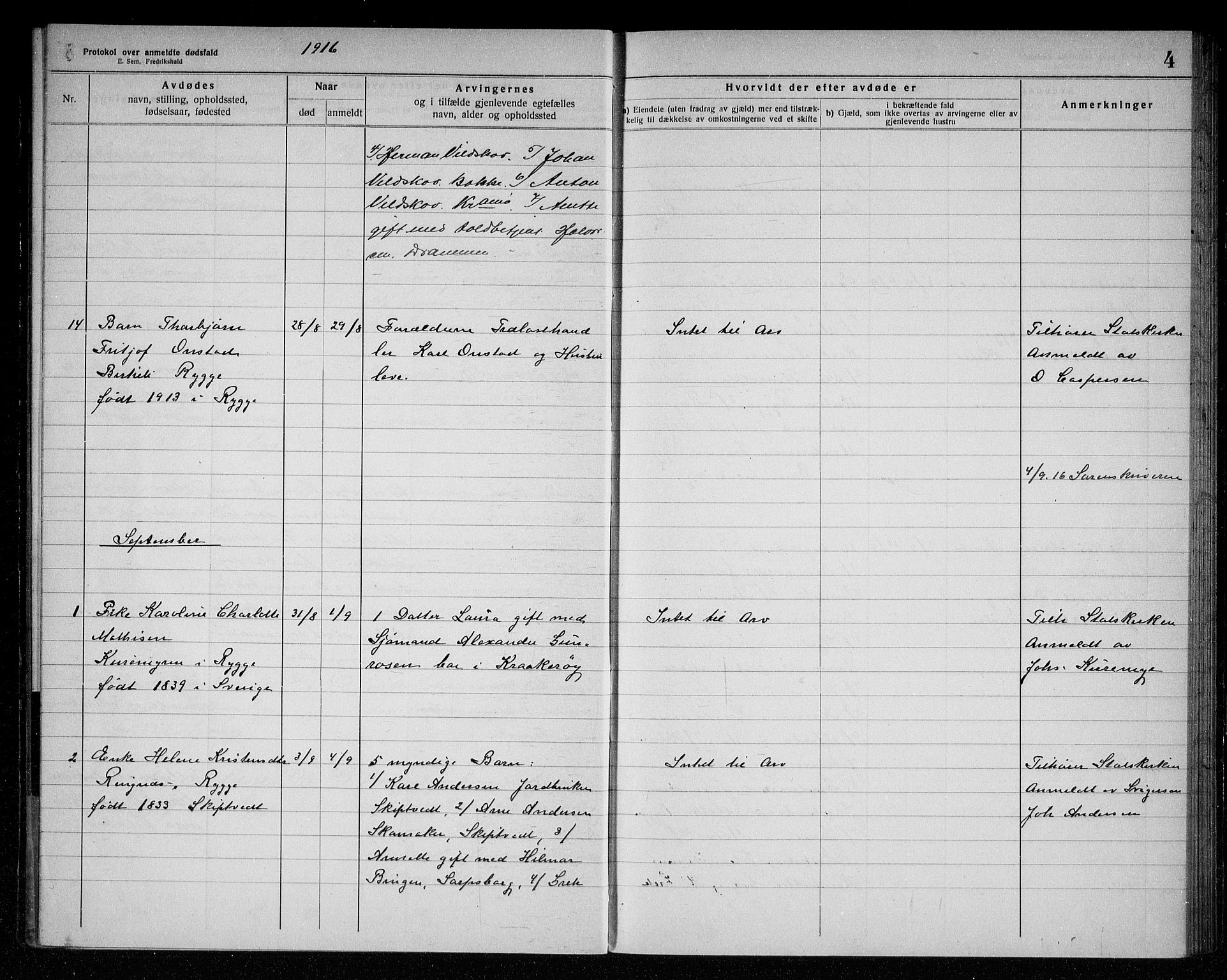 Rygge lensmannskontor, AV/SAO-A-10005/H/Ha/Haa/L0006: Dødsfallsprotokoll, 1916-1920, s. 4