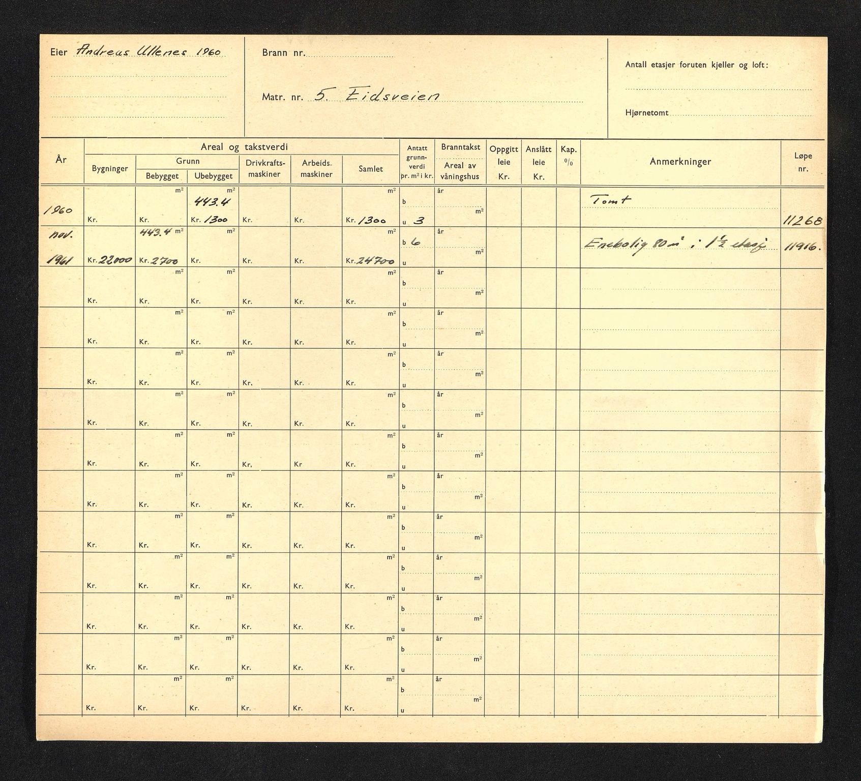 Stavanger kommune. Skattetakstvesenet, BYST/A-0440/F/Fa/Faa/L0010/0008: Skattetakstkort / Eidsveien 5 - Eiganes 45