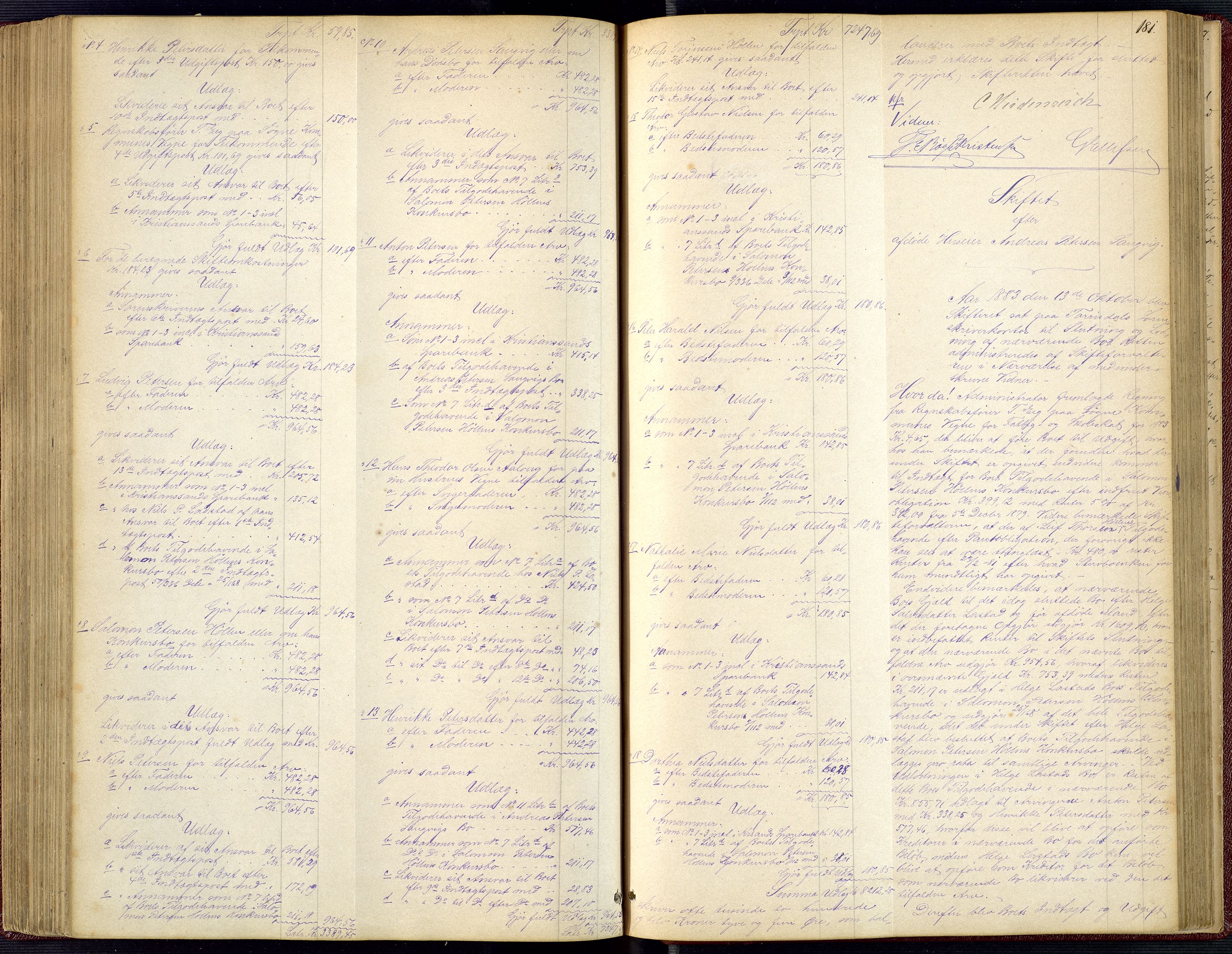 Torridal sorenskriveri, AV/SAK-1221-0012/H/Hc/L0034: Skifteutlodningsprotokoll med navneregister nr. 3, 1877-1888, s. 181
