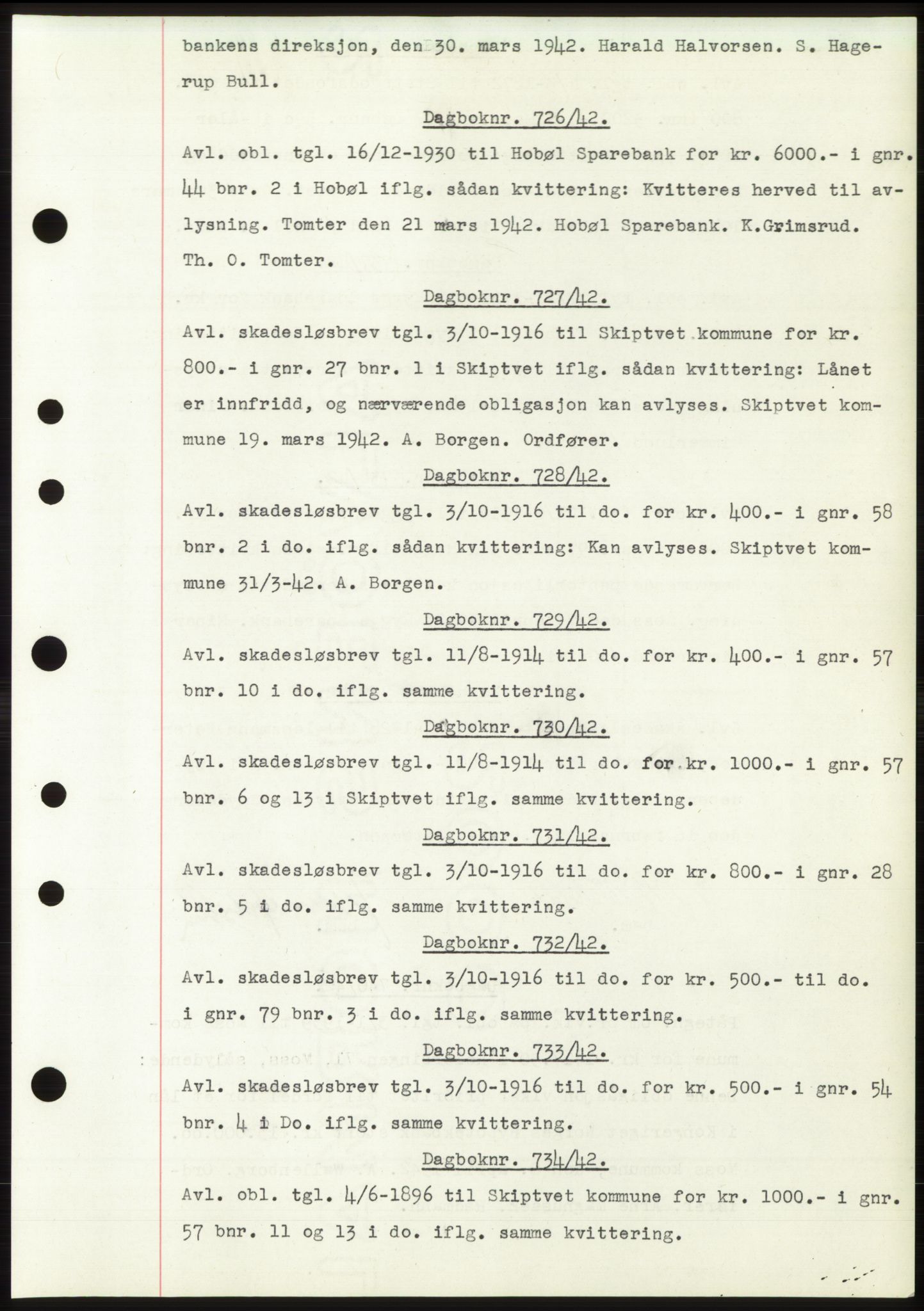 Moss sorenskriveri, SAO/A-10168: Pantebok nr. C10, 1938-1950, Dagboknr: 726/1942