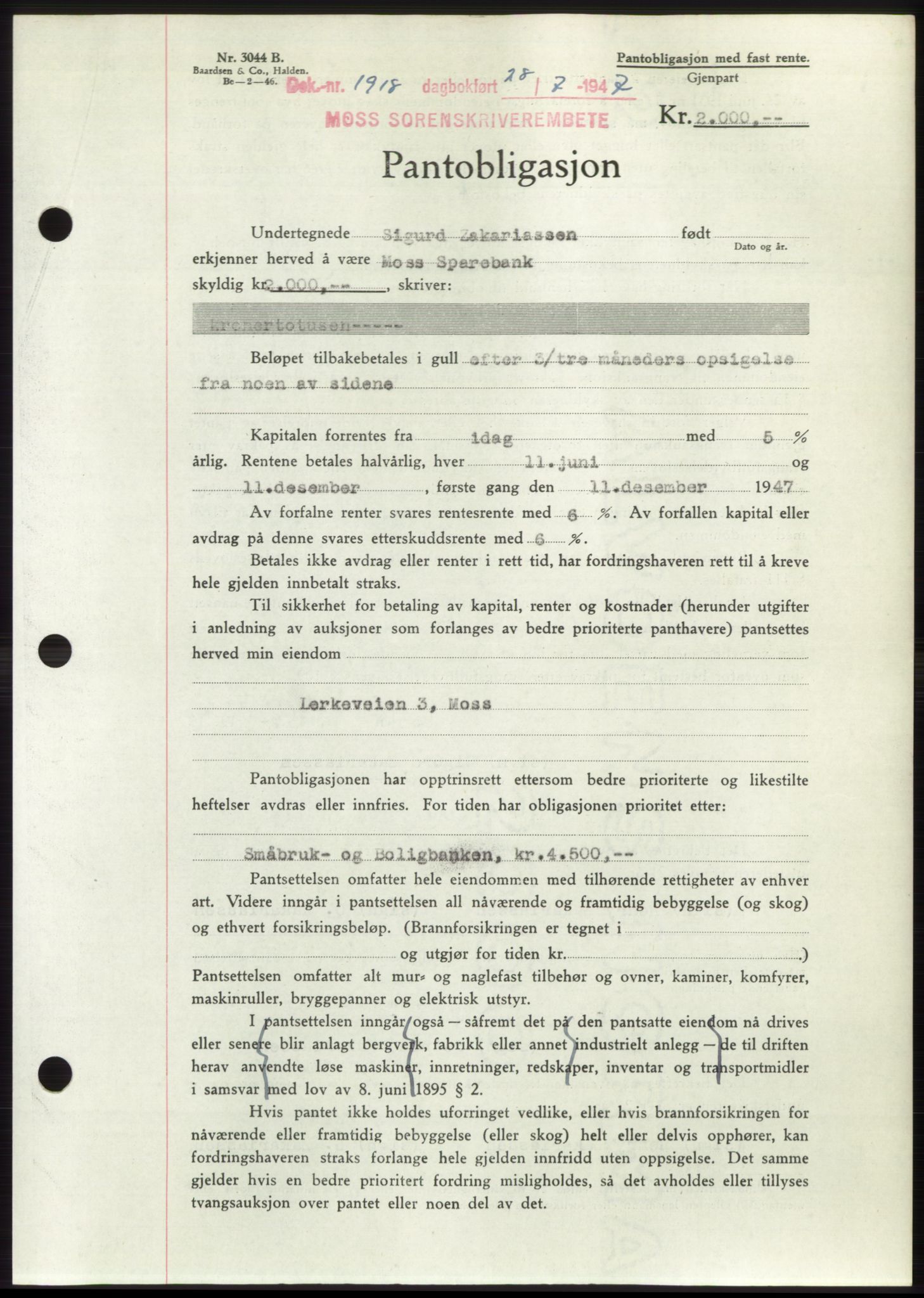 Moss sorenskriveri, SAO/A-10168: Pantebok nr. B17, 1947-1947, Dagboknr: 1918/1947