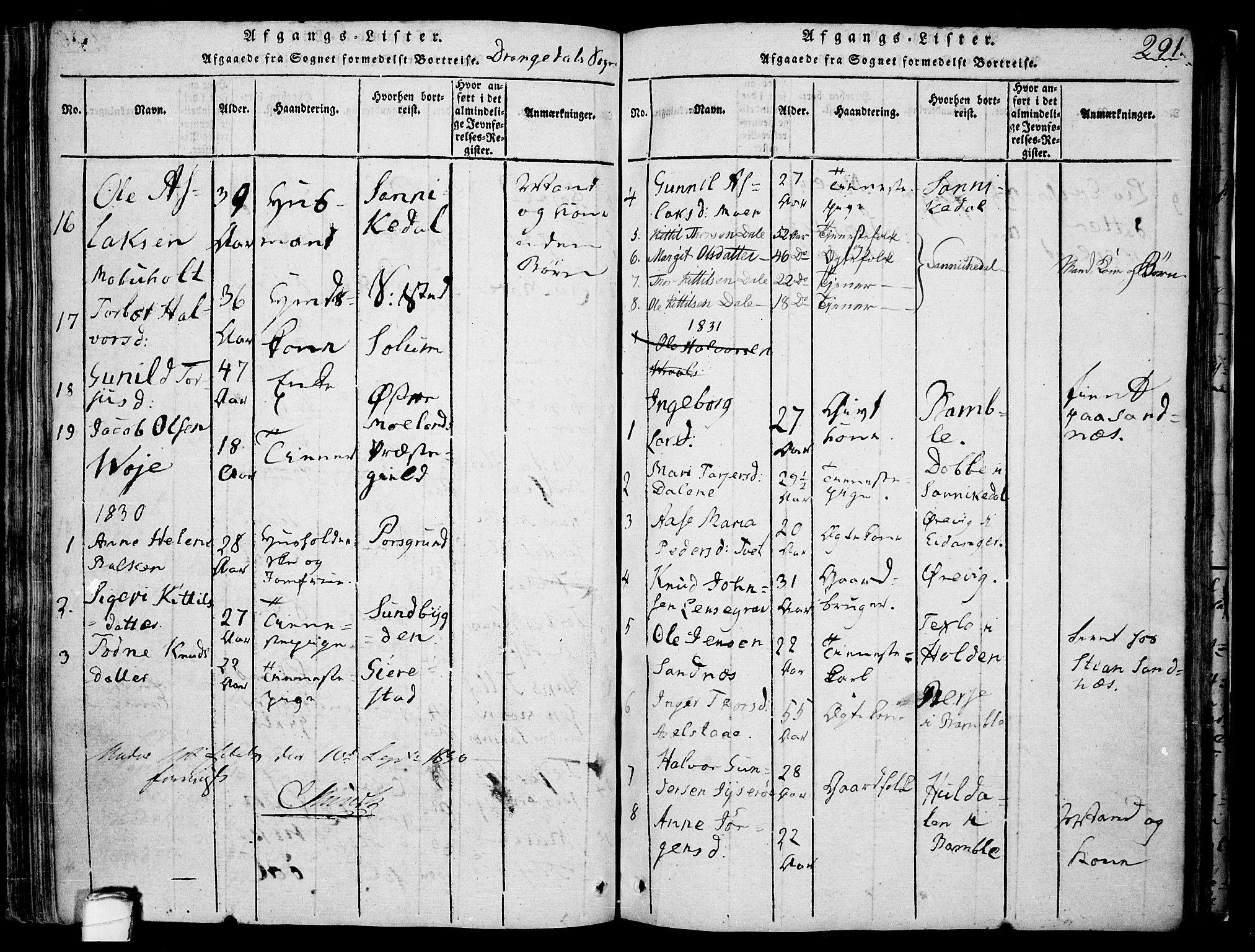 Drangedal kirkebøker, AV/SAKO-A-258/F/Fa/L0005: Ministerialbok nr. 5 /1, 1814-1831, s. 291