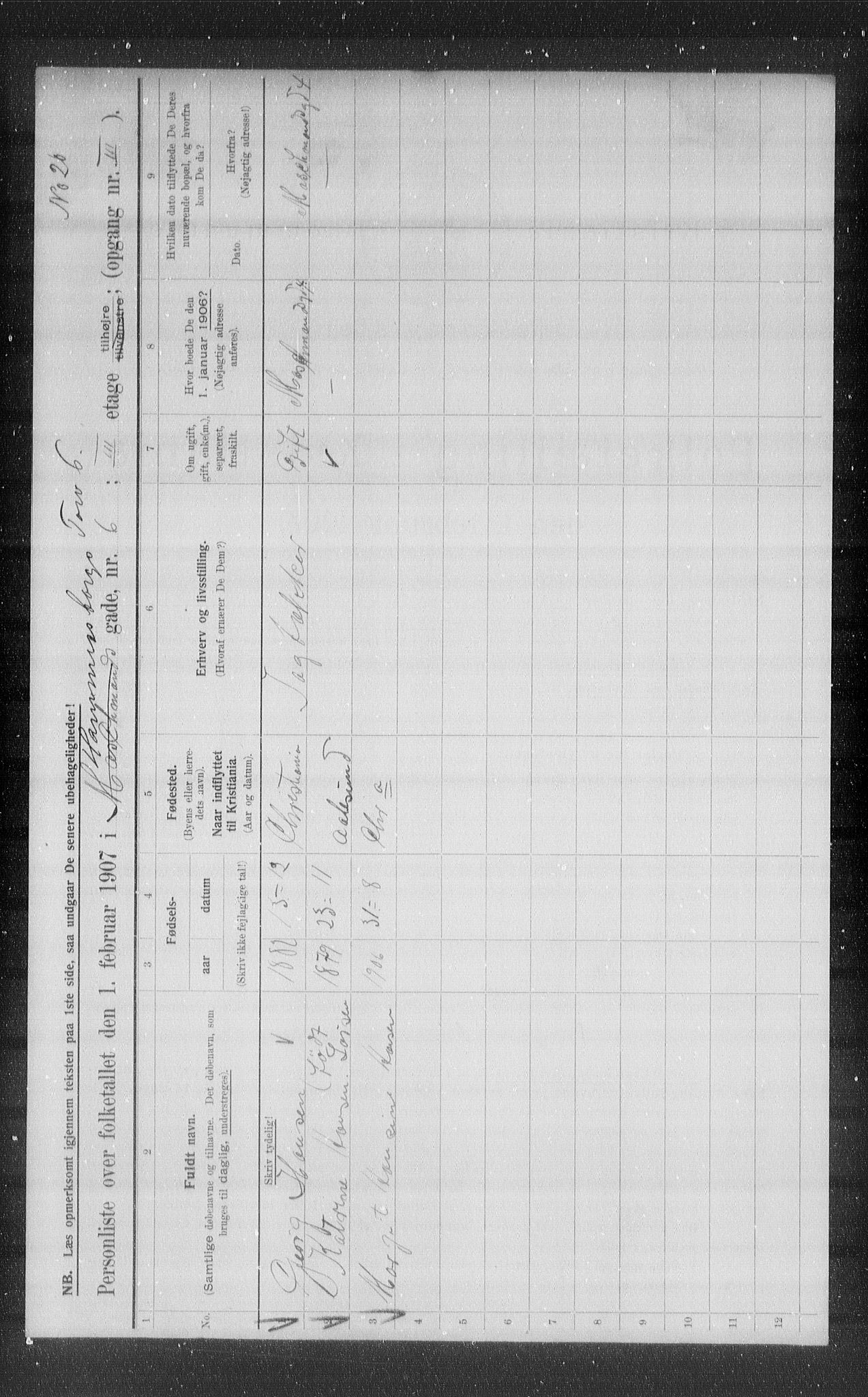 OBA, Kommunal folketelling 1.2.1907 for Kristiania kjøpstad, 1907, s. 17668