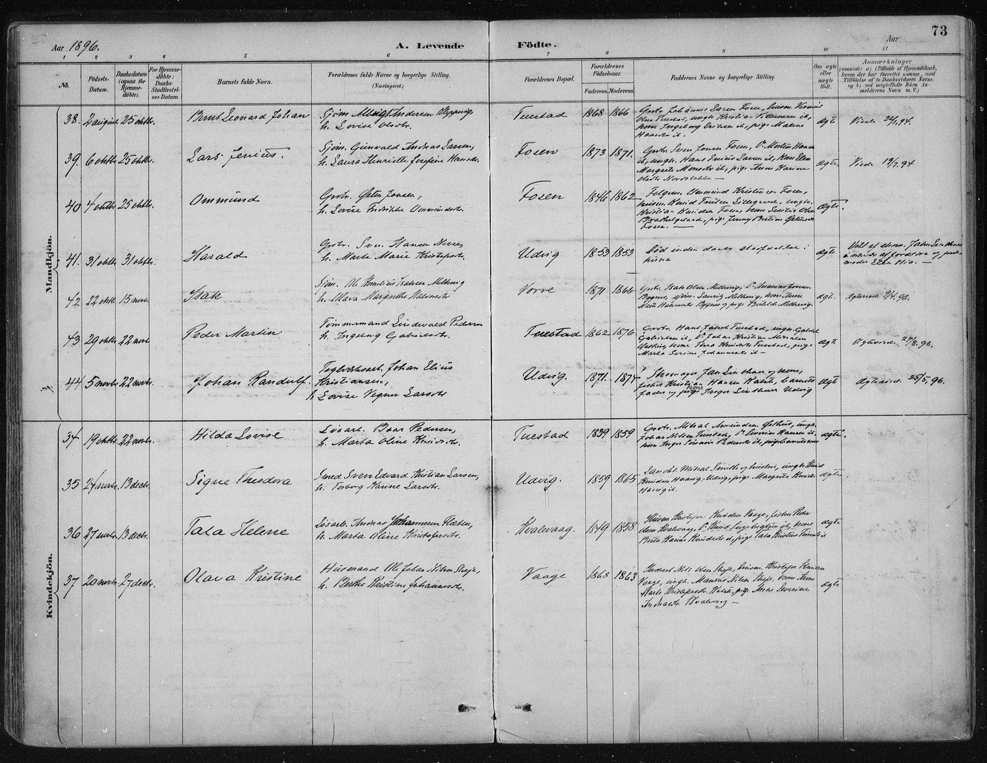 Avaldsnes sokneprestkontor, SAST/A -101851/H/Ha/Haa/L0017: Ministerialbok nr. A 17, 1889-1920, s. 73