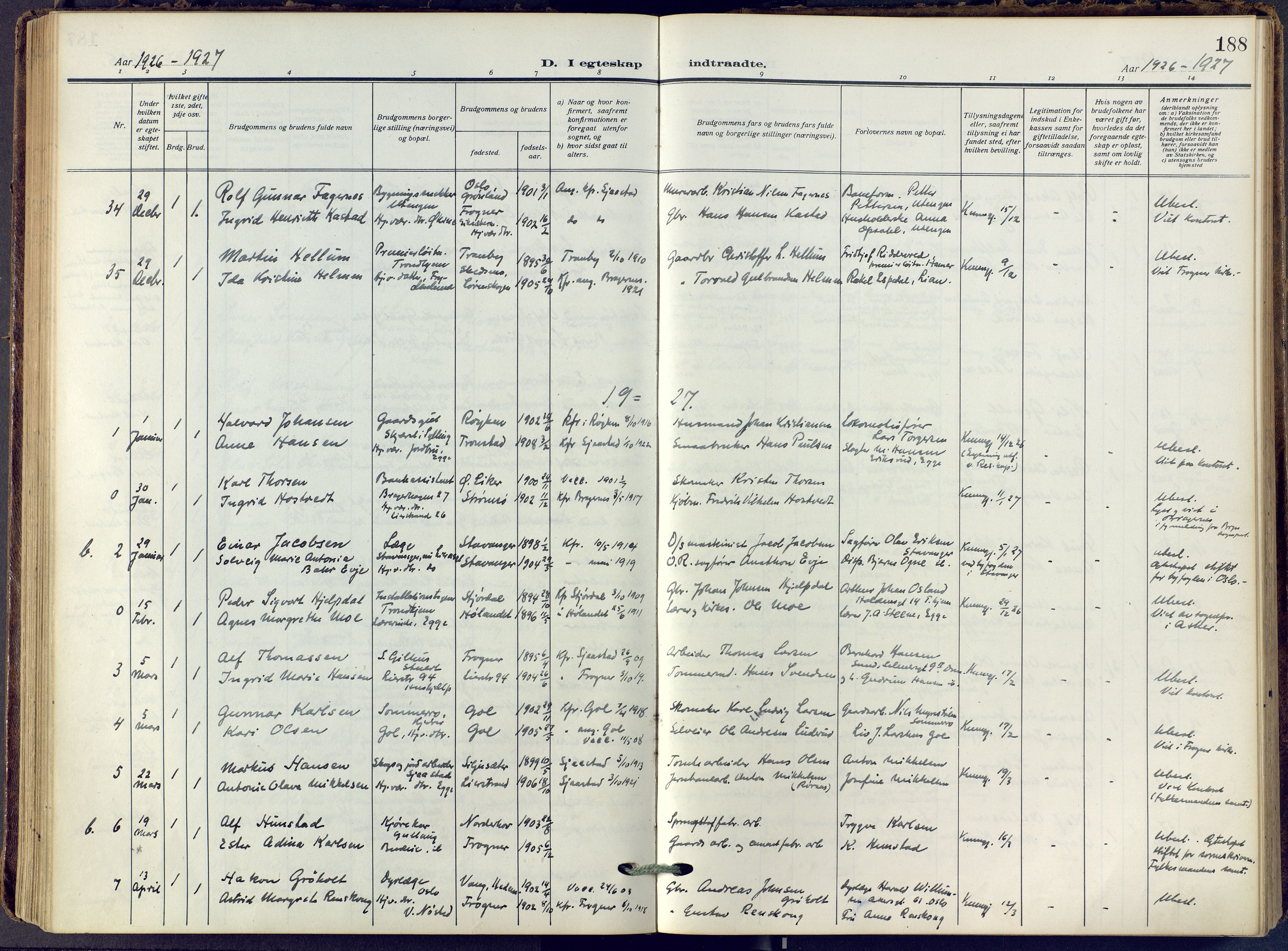 Lier kirkebøker, SAKO/A-230/F/Fa/L0019: Ministerialbok nr. I 19, 1918-1928, s. 188