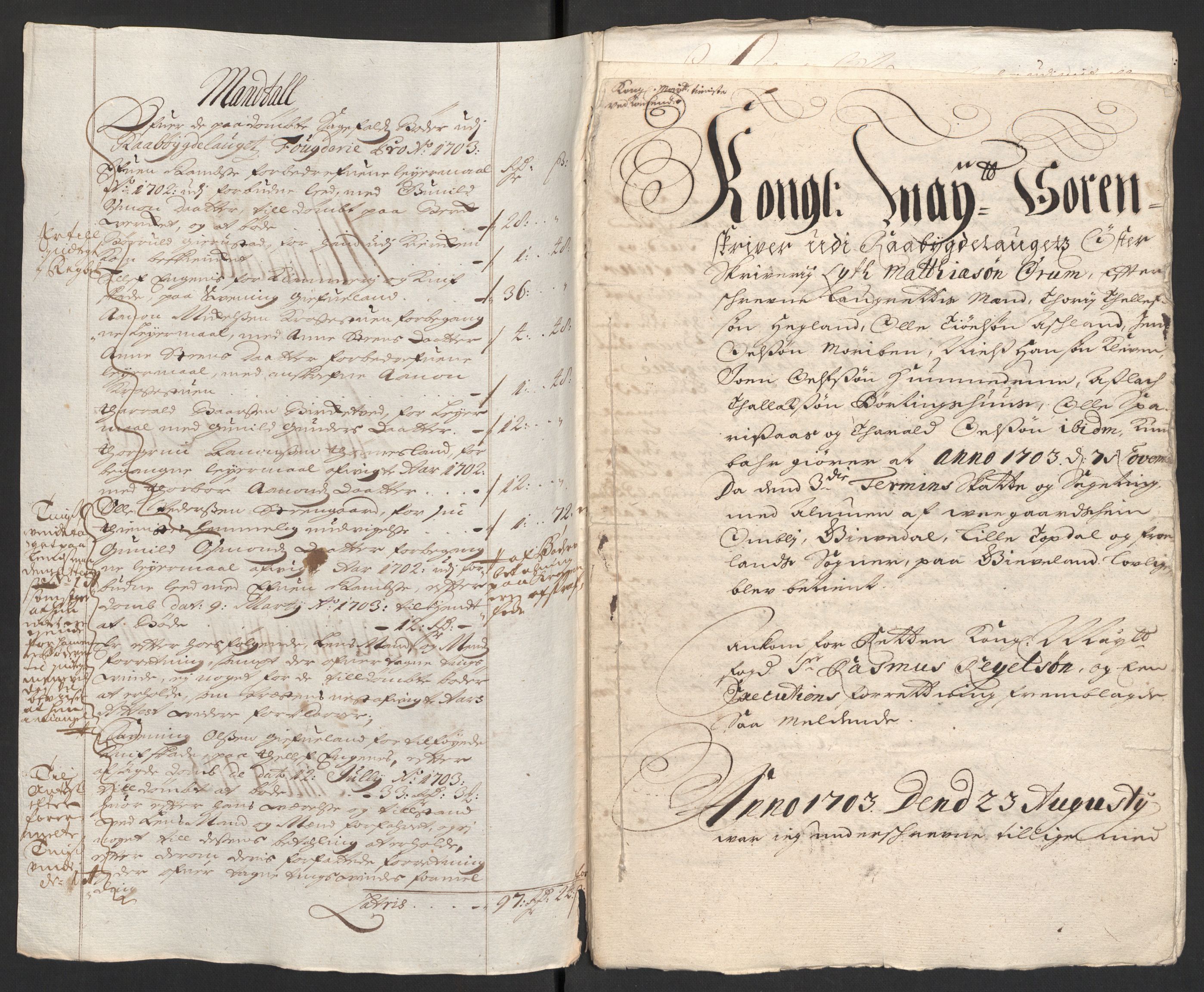 Rentekammeret inntil 1814, Reviderte regnskaper, Fogderegnskap, AV/RA-EA-4092/R40/L2447: Fogderegnskap Råbyggelag, 1703-1705, s. 37