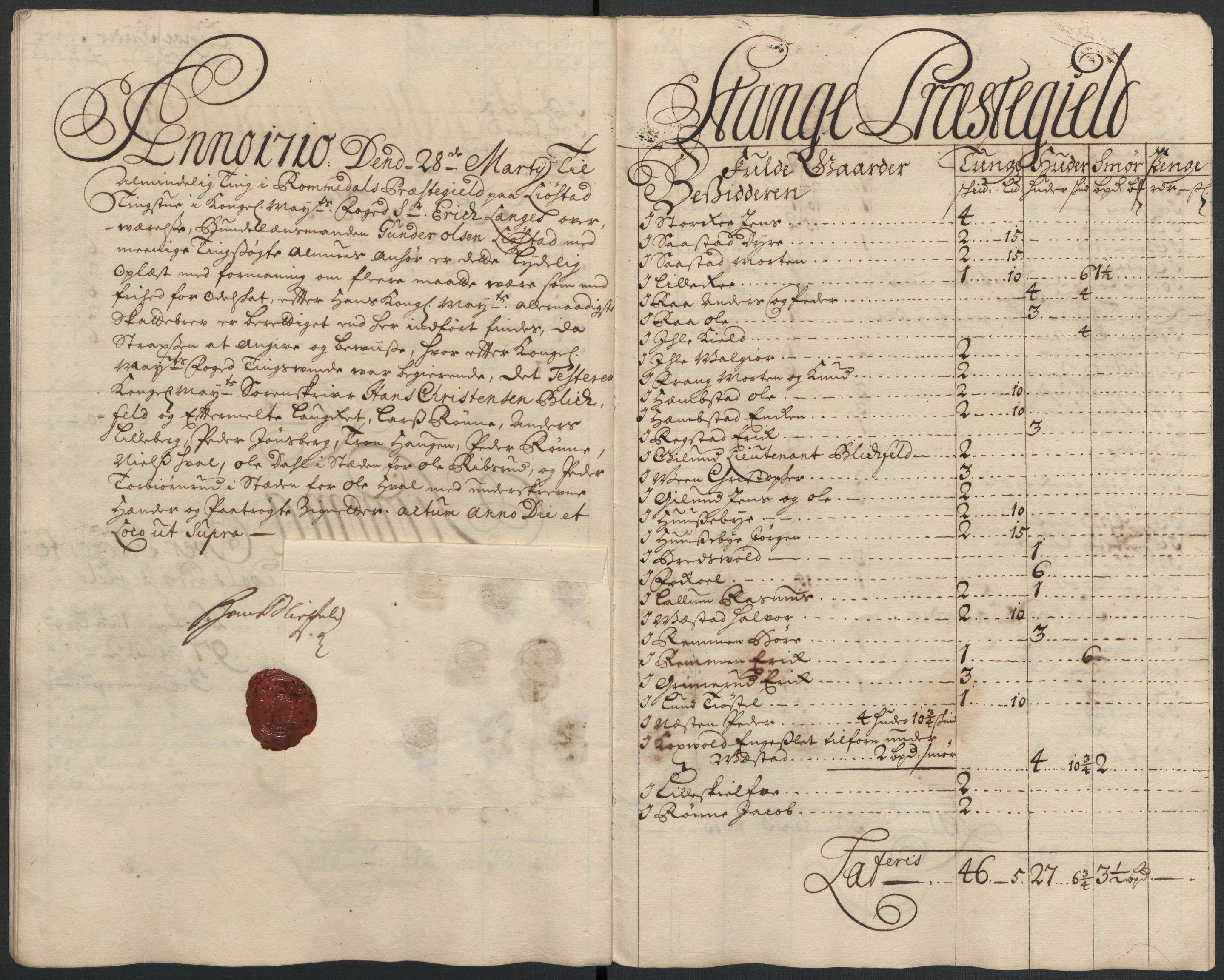 Rentekammeret inntil 1814, Reviderte regnskaper, Fogderegnskap, AV/RA-EA-4092/R16/L1046: Fogderegnskap Hedmark, 1710, s. 287