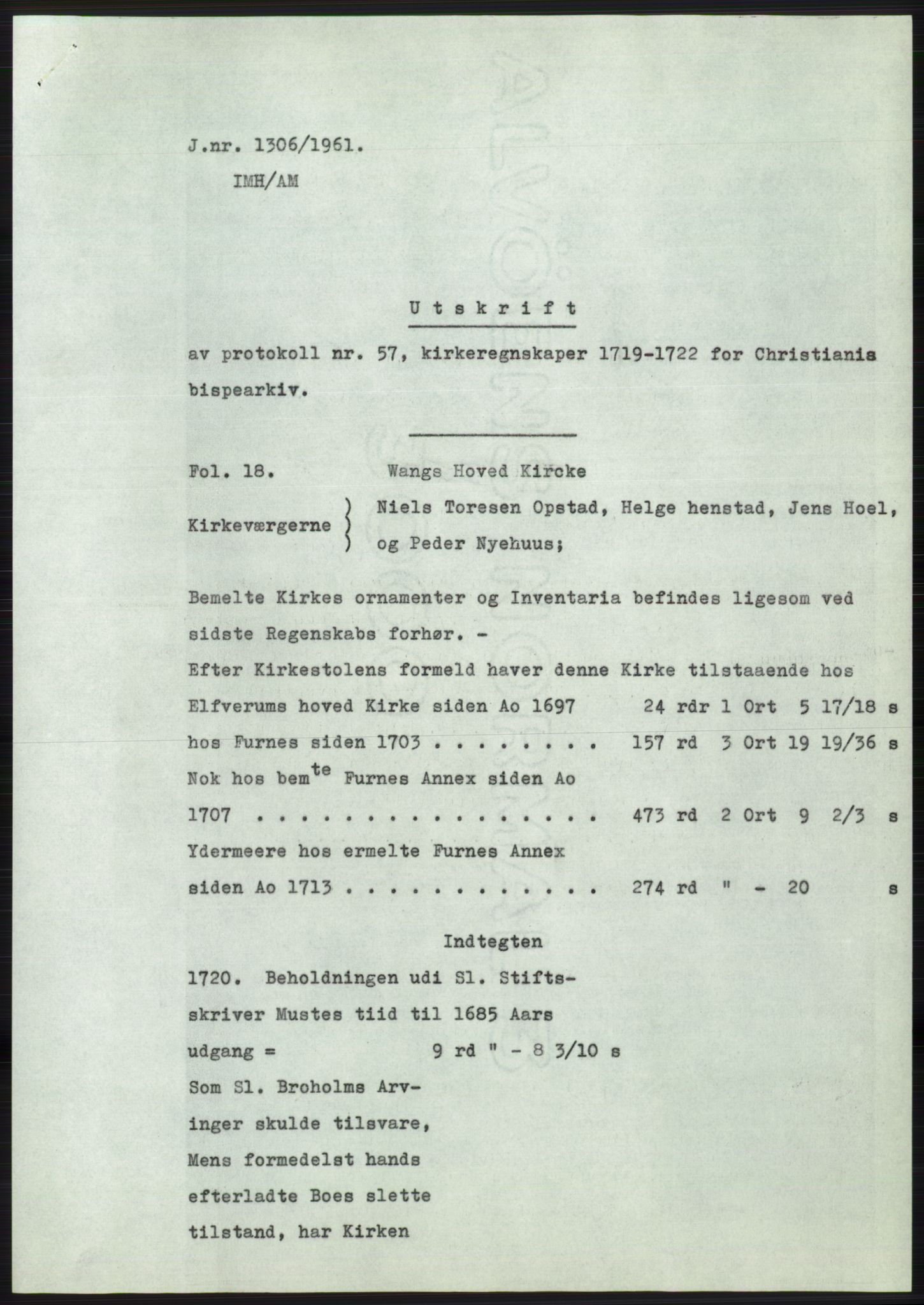 Statsarkivet i Oslo, AV/SAO-A-10621/Z/Zd/L0014: Avskrifter, j.nr 1101-1809/1961, 1961, s. 110