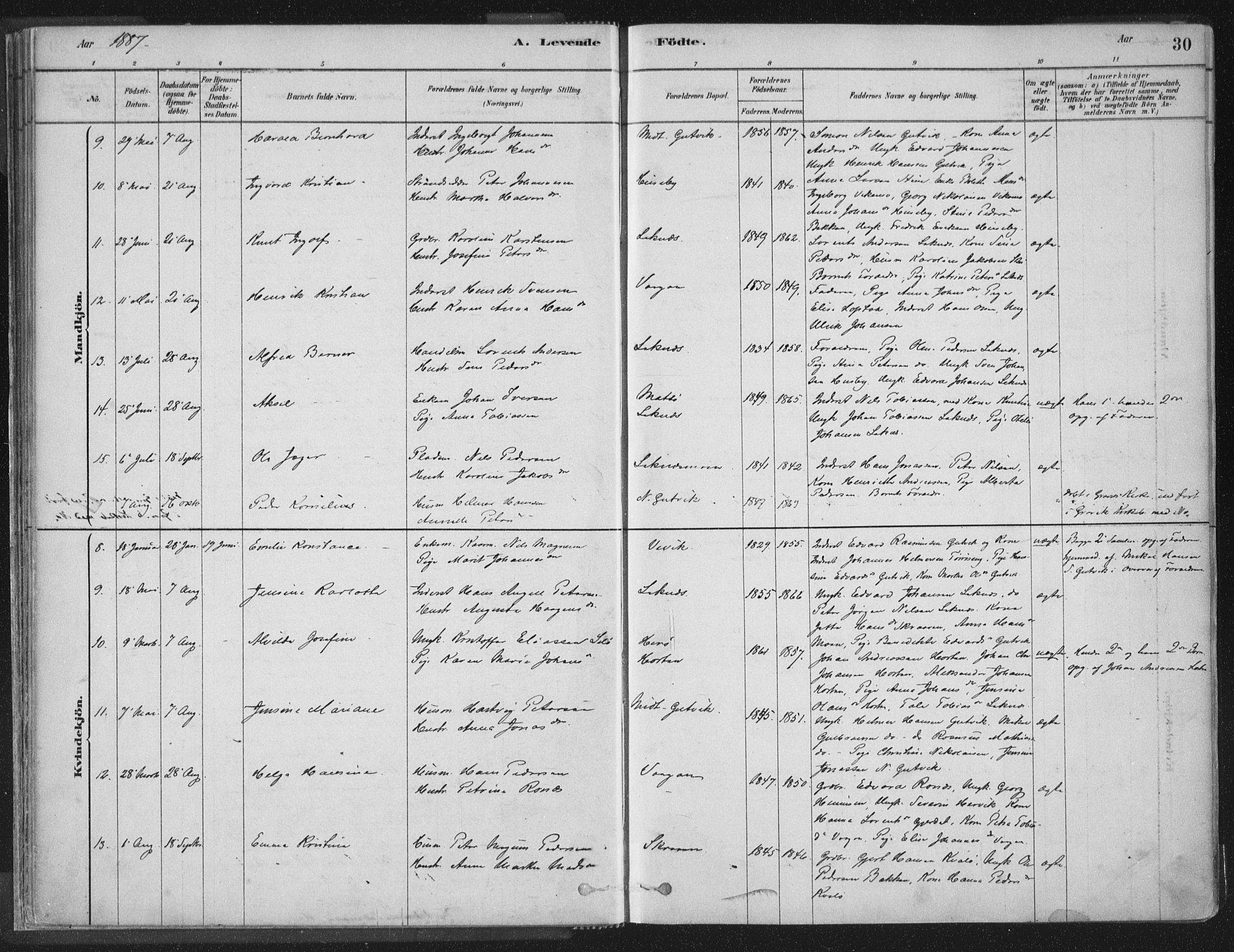 Ministerialprotokoller, klokkerbøker og fødselsregistre - Nord-Trøndelag, SAT/A-1458/788/L0697: Ministerialbok nr. 788A04, 1878-1902, s. 30