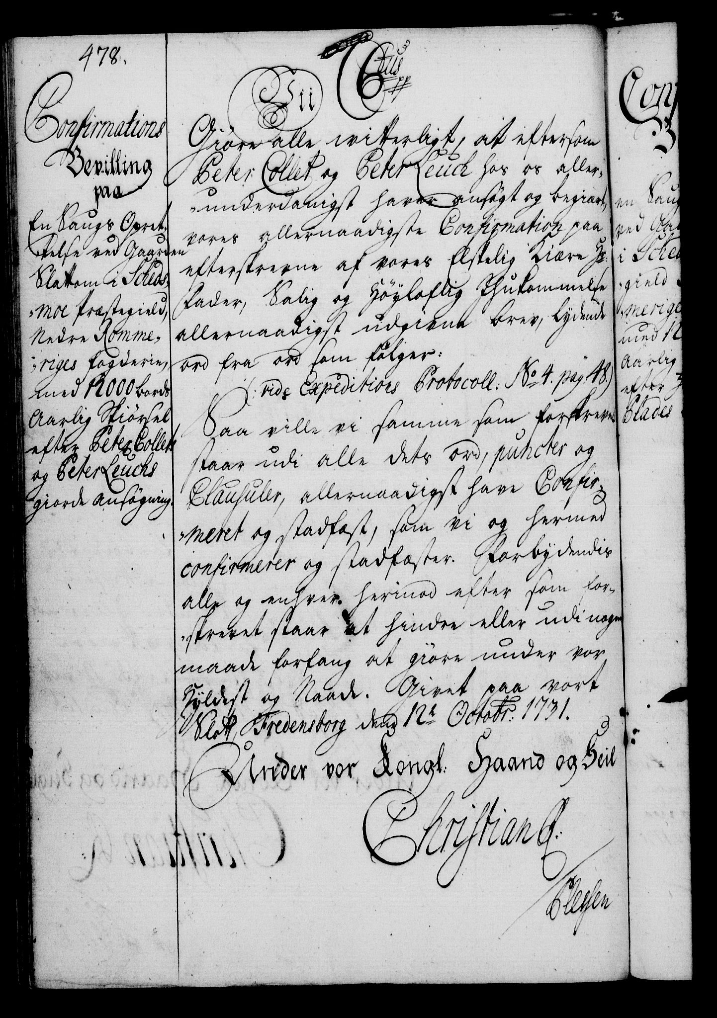 Rentekammeret, Kammerkanselliet, RA/EA-3111/G/Gg/Gga/L0003: Norsk ekspedisjonsprotokoll med register (merket RK 53.3), 1727-1734, s. 478