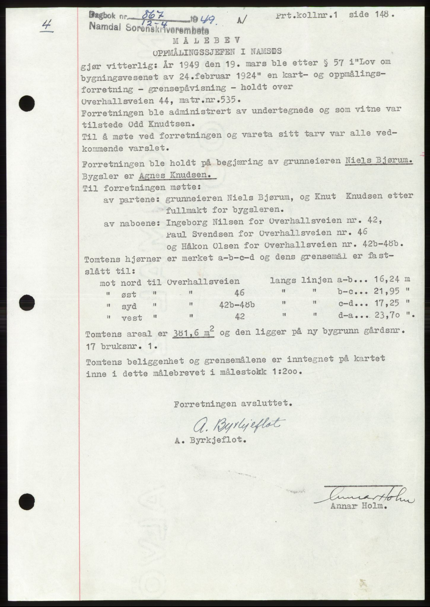 Namdal sorenskriveri, SAT/A-4133/1/2/2C: Pantebok nr. -, 1949-1949, Dagboknr: 867/1949