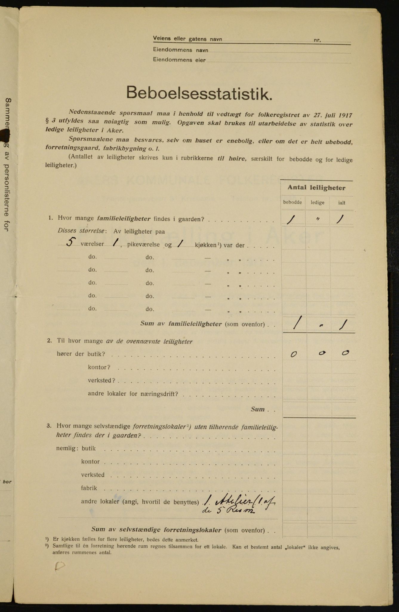 OBA, Kommunal folketelling 1.12.1917 for Aker, 1917, s. 8834