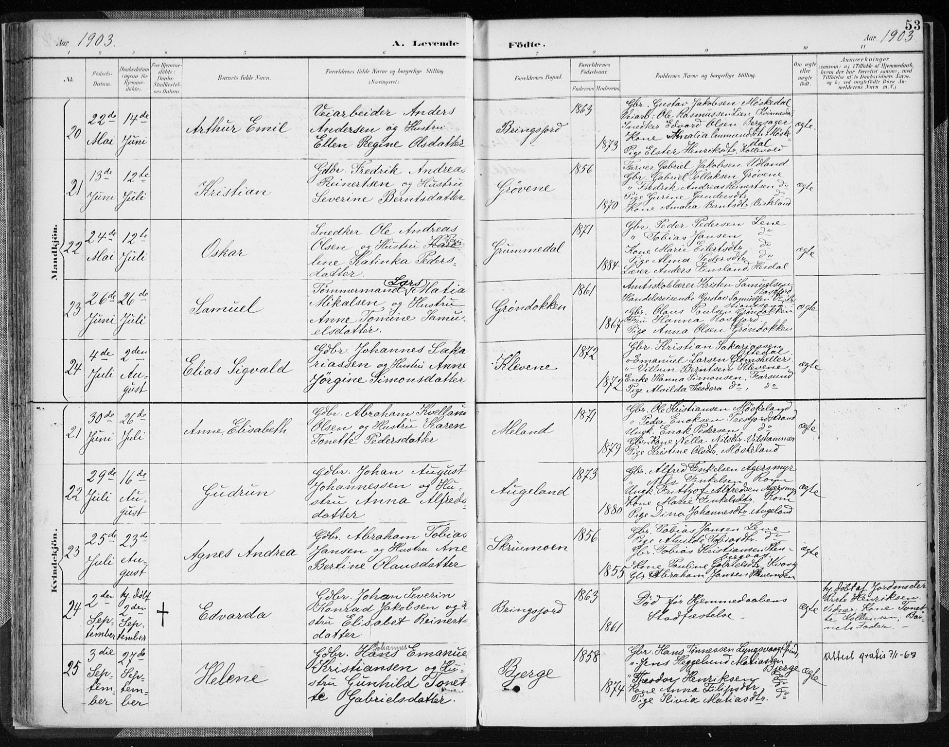 Lyngdal sokneprestkontor, AV/SAK-1111-0029/F/Fa/Fac/L0012: Ministerialbok nr. A 12, 1894-1918, s. 53