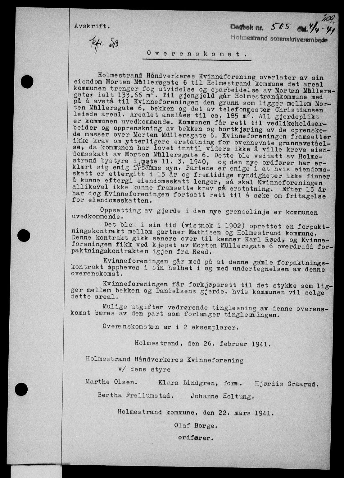 Holmestrand sorenskriveri, SAKO/A-67/G/Ga/Gaa/L0053: Pantebok nr. A-53, 1941-1941, Dagboknr: 505/1941