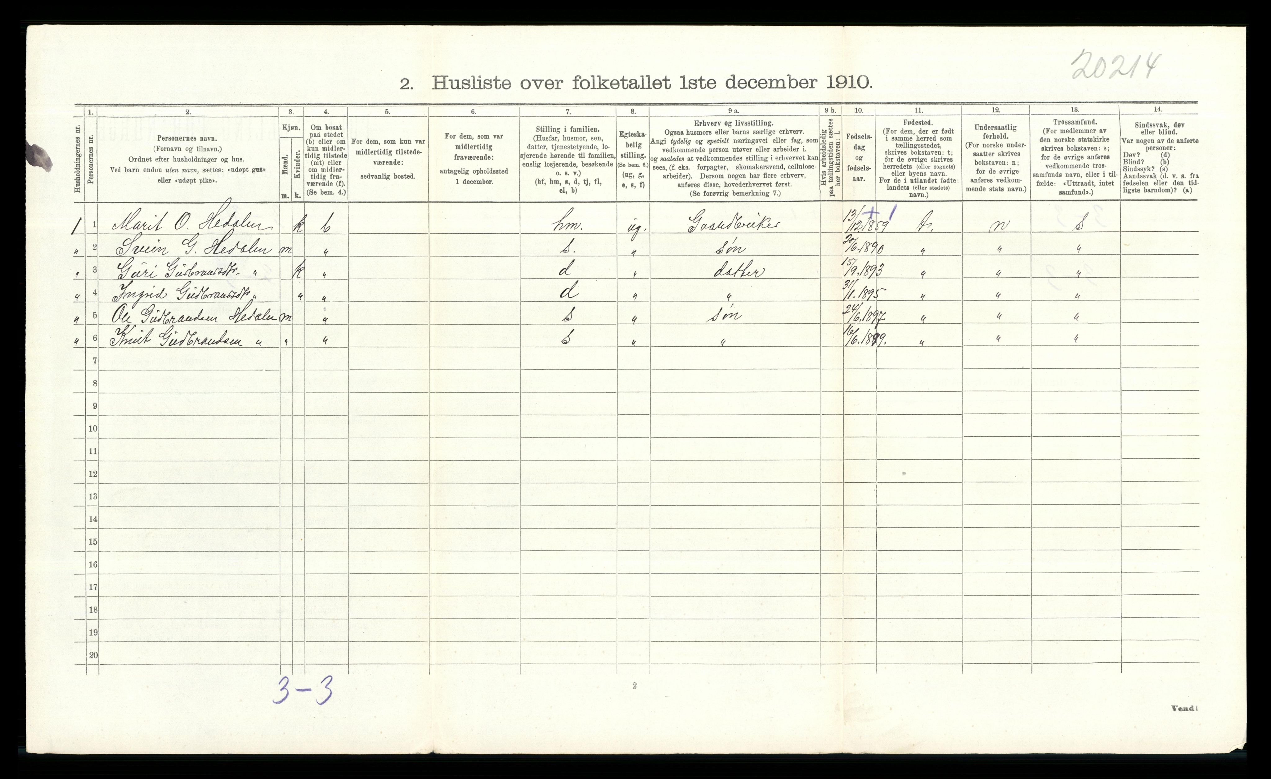 RA, Folketelling 1910 for 0544 Øystre Slidre herred, 1910, s. 773