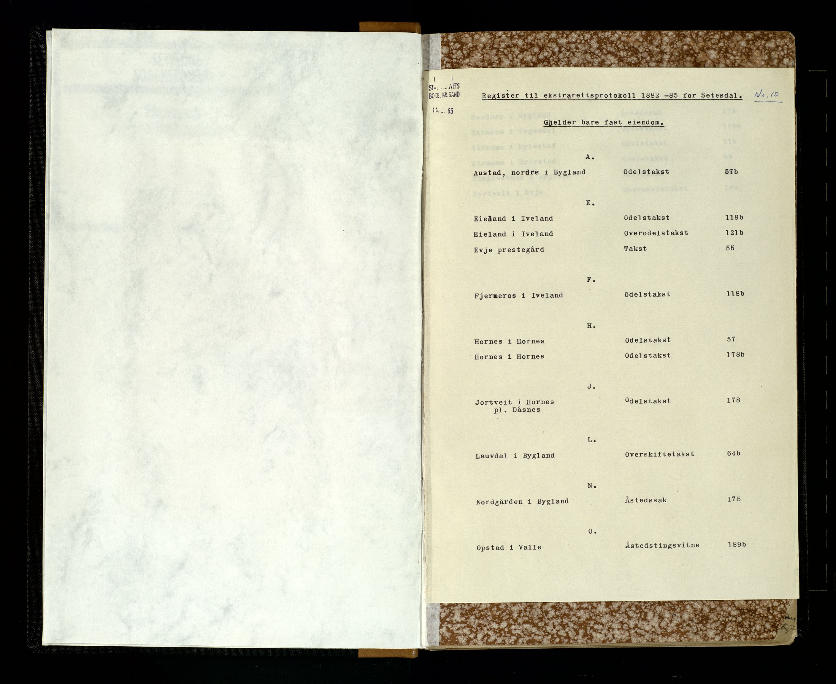 Setesdal sorenskriveri, AV/SAK-1221-0011/F/Fb/L0010: Ekstrarettsprotokoll nr. 10, 1882-1885