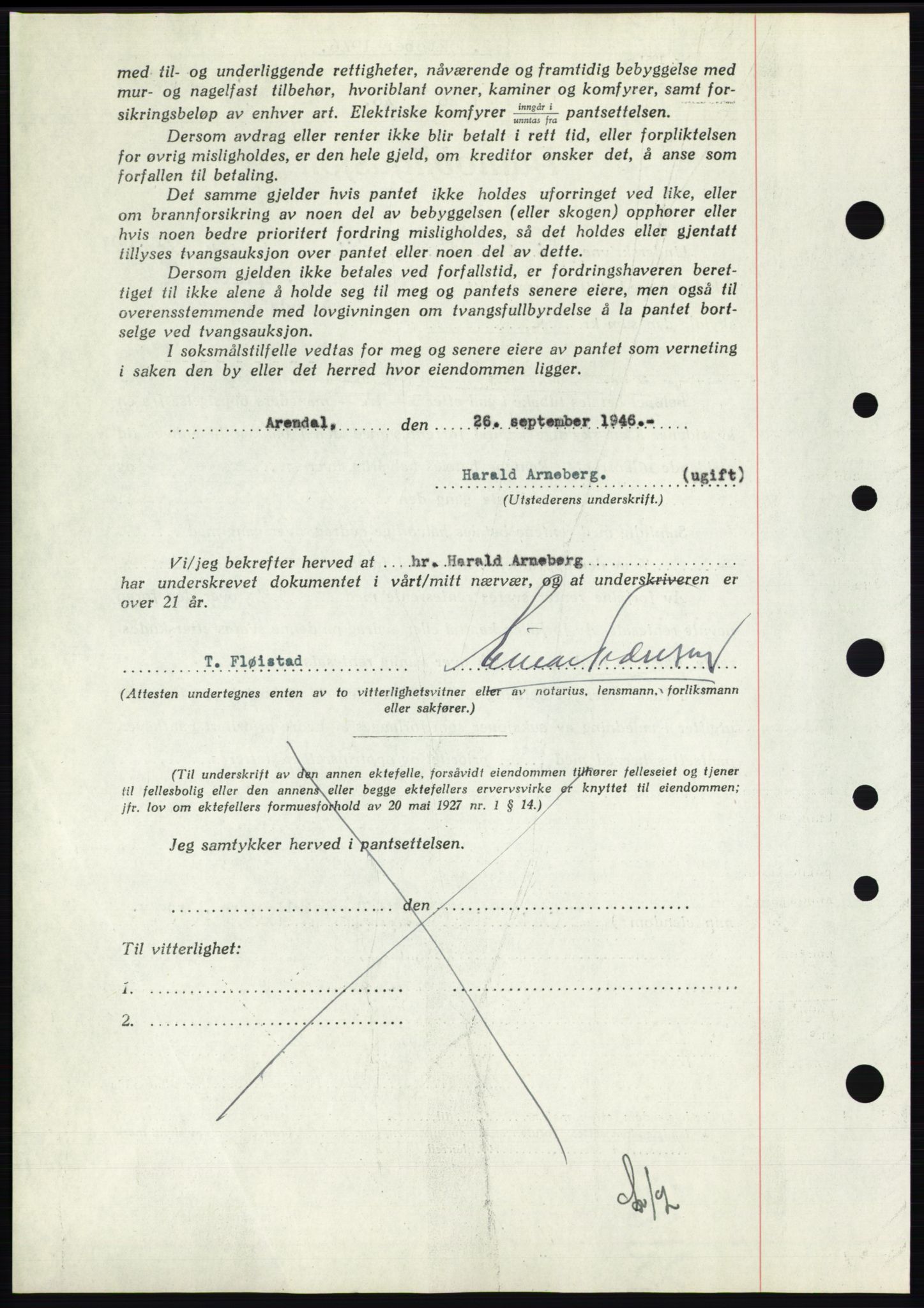 Nedenes sorenskriveri, AV/SAK-1221-0006/G/Gb/Gbb/L0003: Pantebok nr. B3b, 1946-1946, Dagboknr: 1226/1946