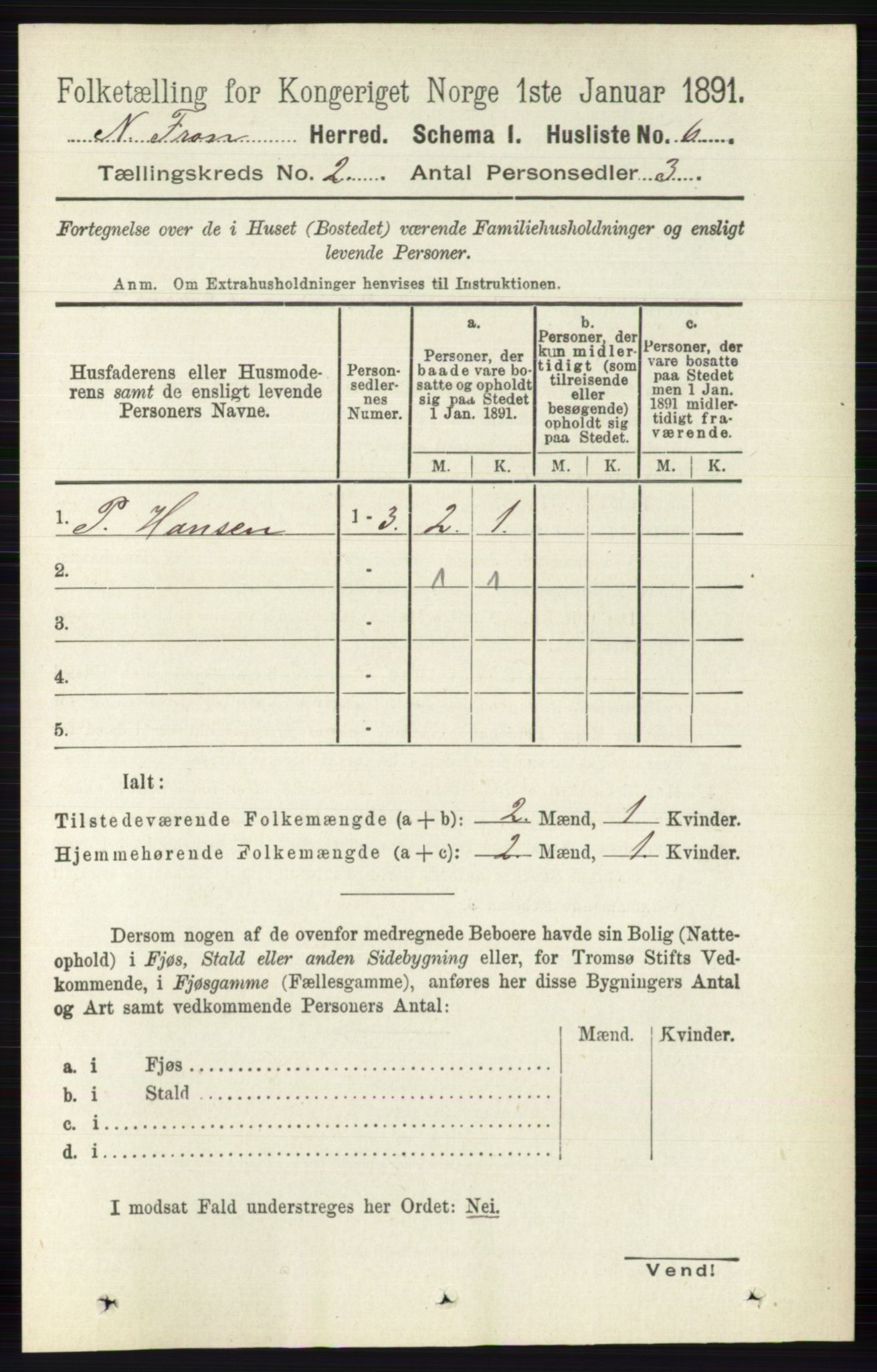 RA, Folketelling 1891 for 0518 Nord-Fron herred, 1891, s. 277