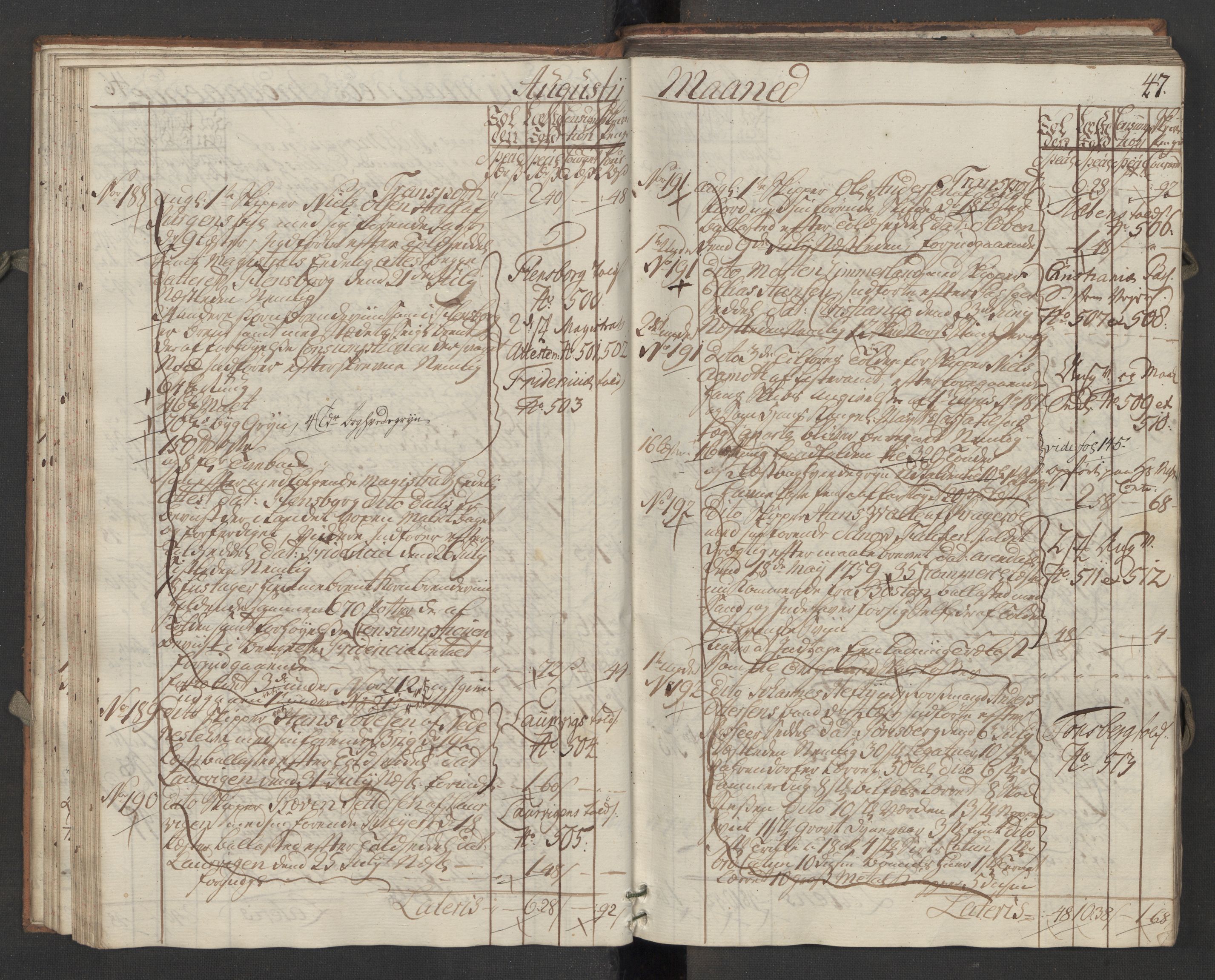 Generaltollkammeret, tollregnskaper, RA/EA-5490/R13/L0036/0001: Tollregnskaper Kragerø / Inngående hovedtollbok, 1764, s. 46b-47a