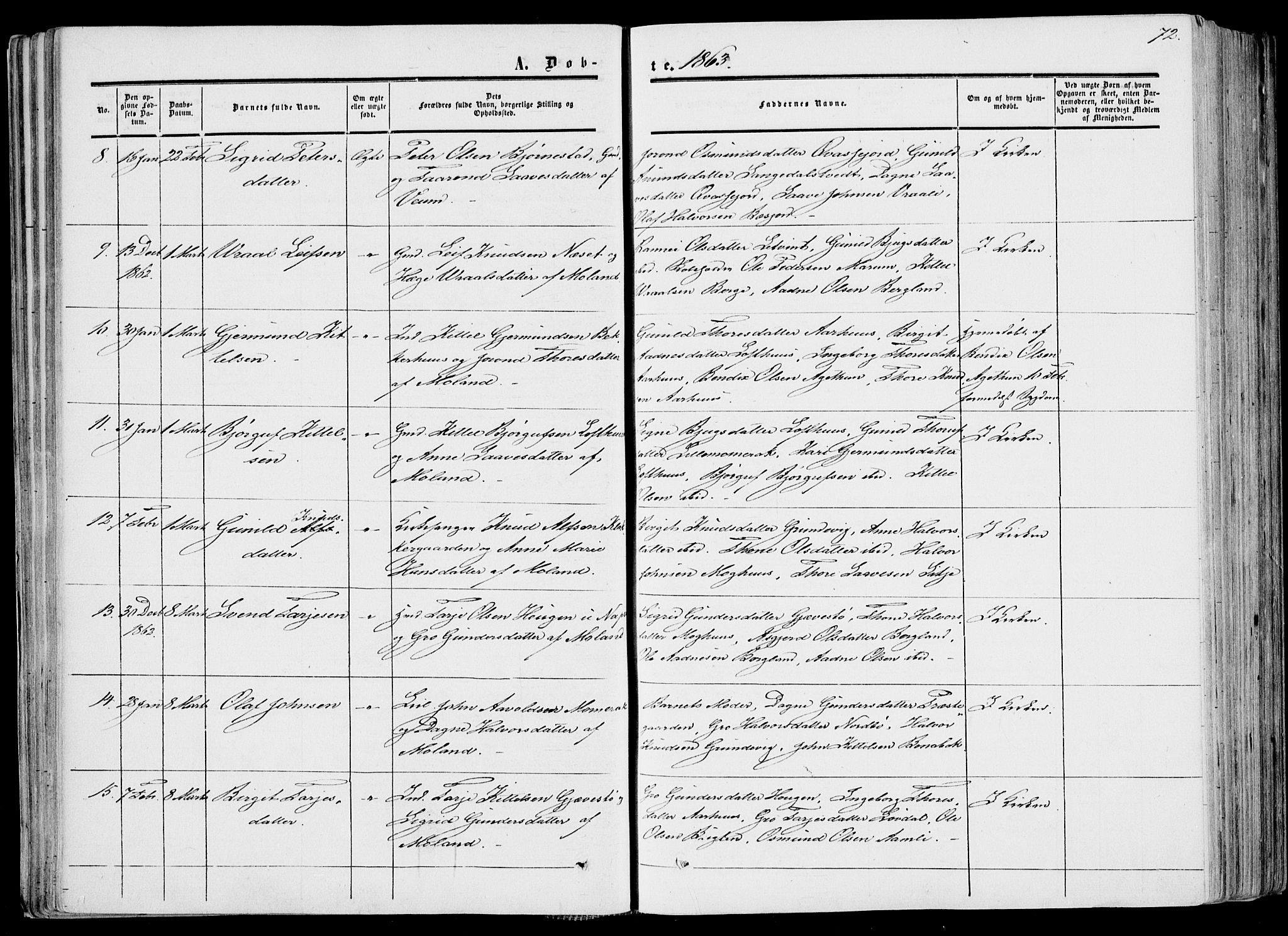 Fyresdal kirkebøker, AV/SAKO-A-263/F/Fa/L0005: Ministerialbok nr. I 5, 1855-1871, s. 72