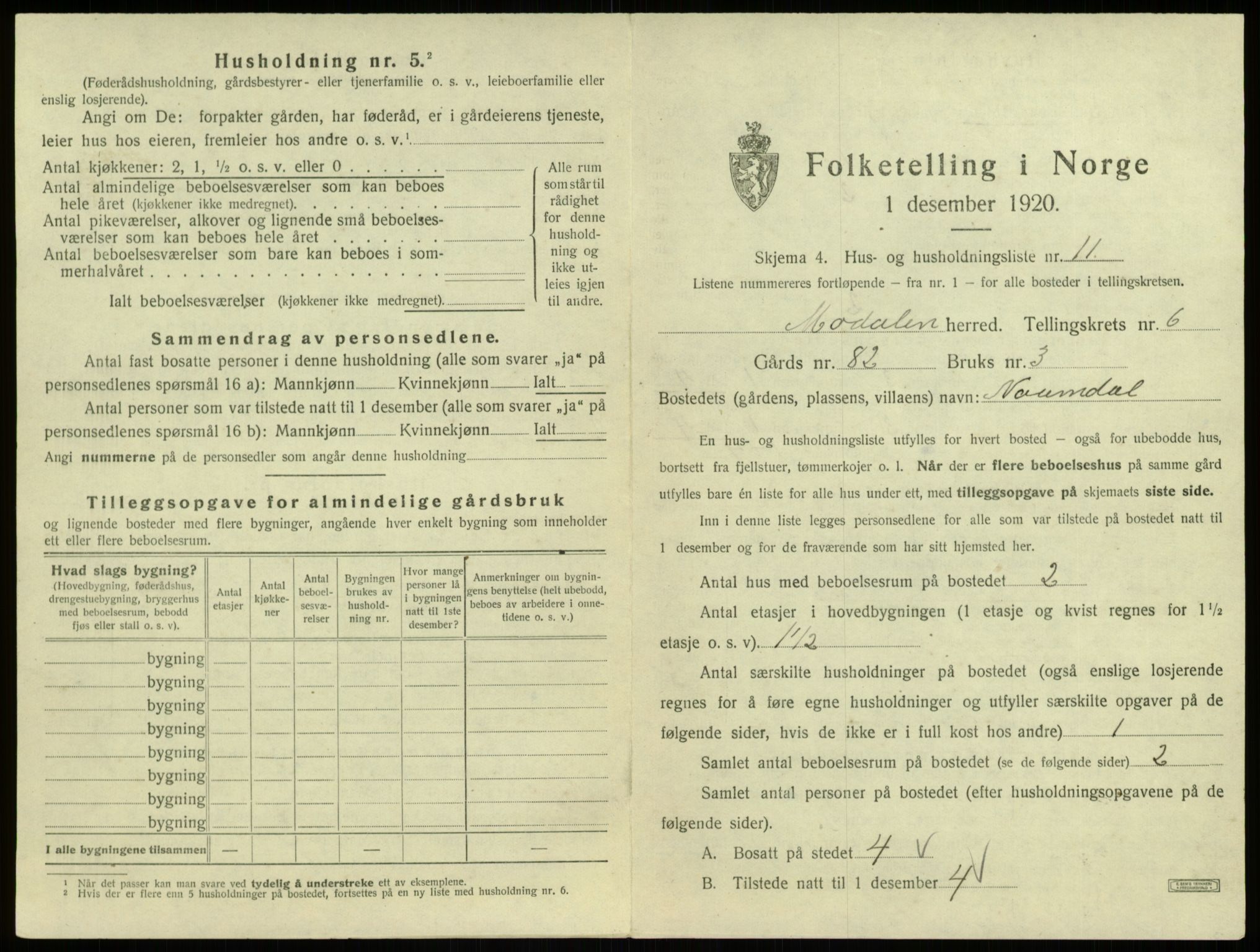 SAB, Folketelling 1920 for 1252 Modalen herred, 1920, s. 188