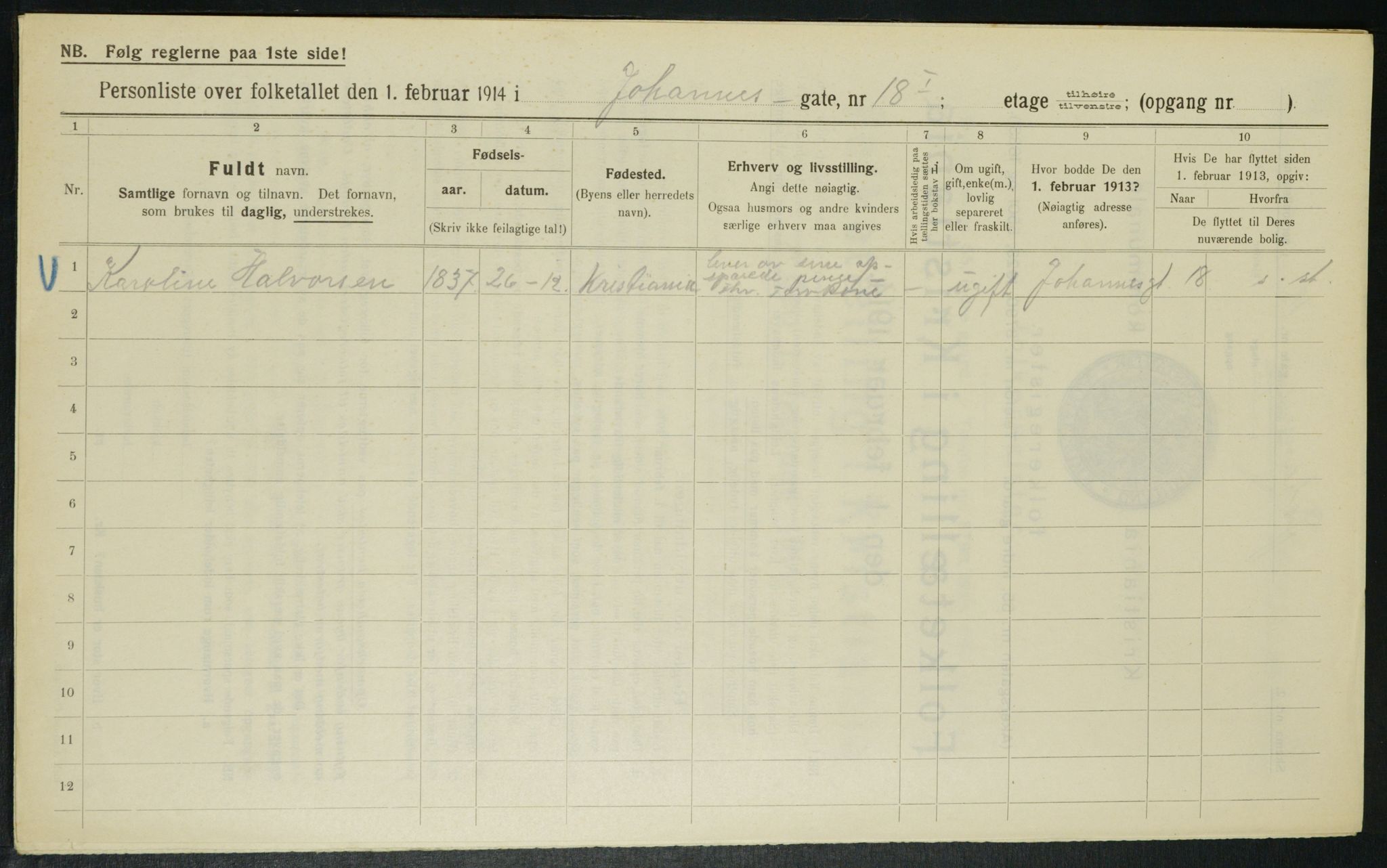 OBA, Kommunal folketelling 1.2.1914 for Kristiania, 1914, s. 47312