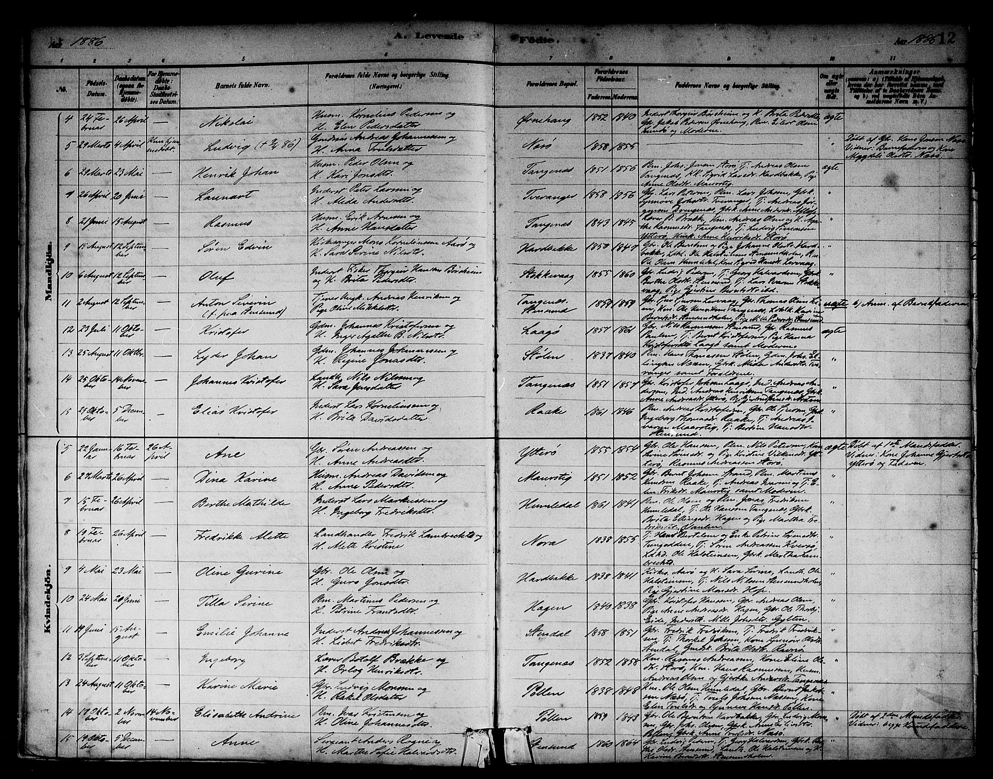 Solund sokneprestembete, AV/SAB-A-81401: Ministerialbok nr. A 1, 1881-1902, s. 12