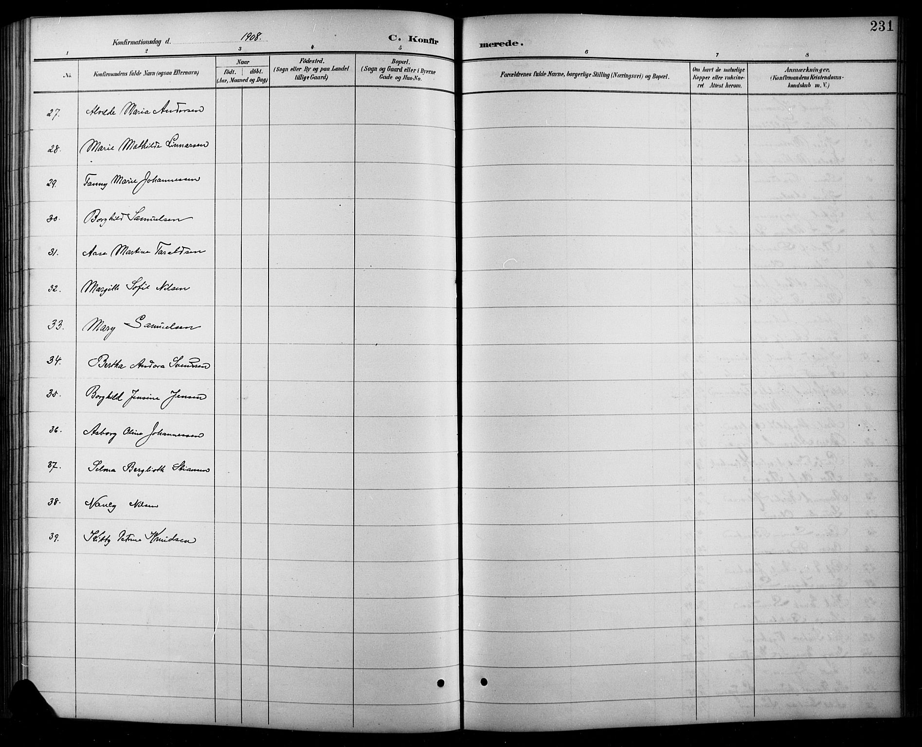 Arendal sokneprestkontor, Trefoldighet, AV/SAK-1111-0040/F/Fb/L0006: Klokkerbok nr. B 6, 1889-1916, s. 231