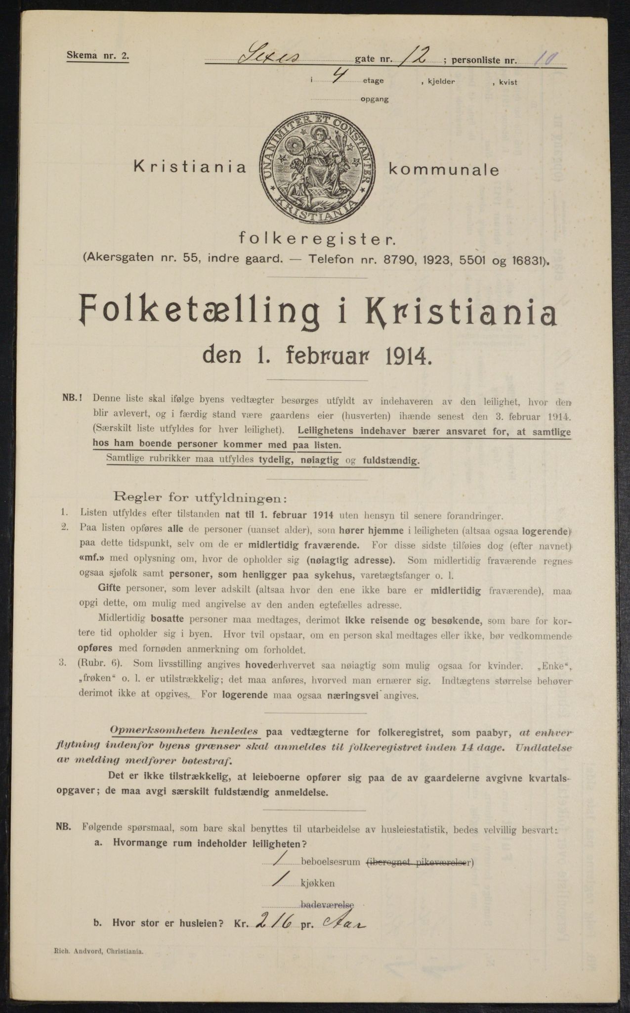 OBA, Kommunal folketelling 1.2.1914 for Kristiania, 1914, s. 94625