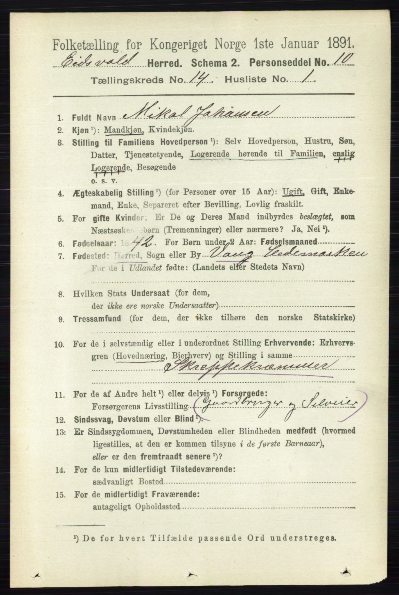 RA, Folketelling 1891 for 0237 Eidsvoll herred, 1891, s. 9439