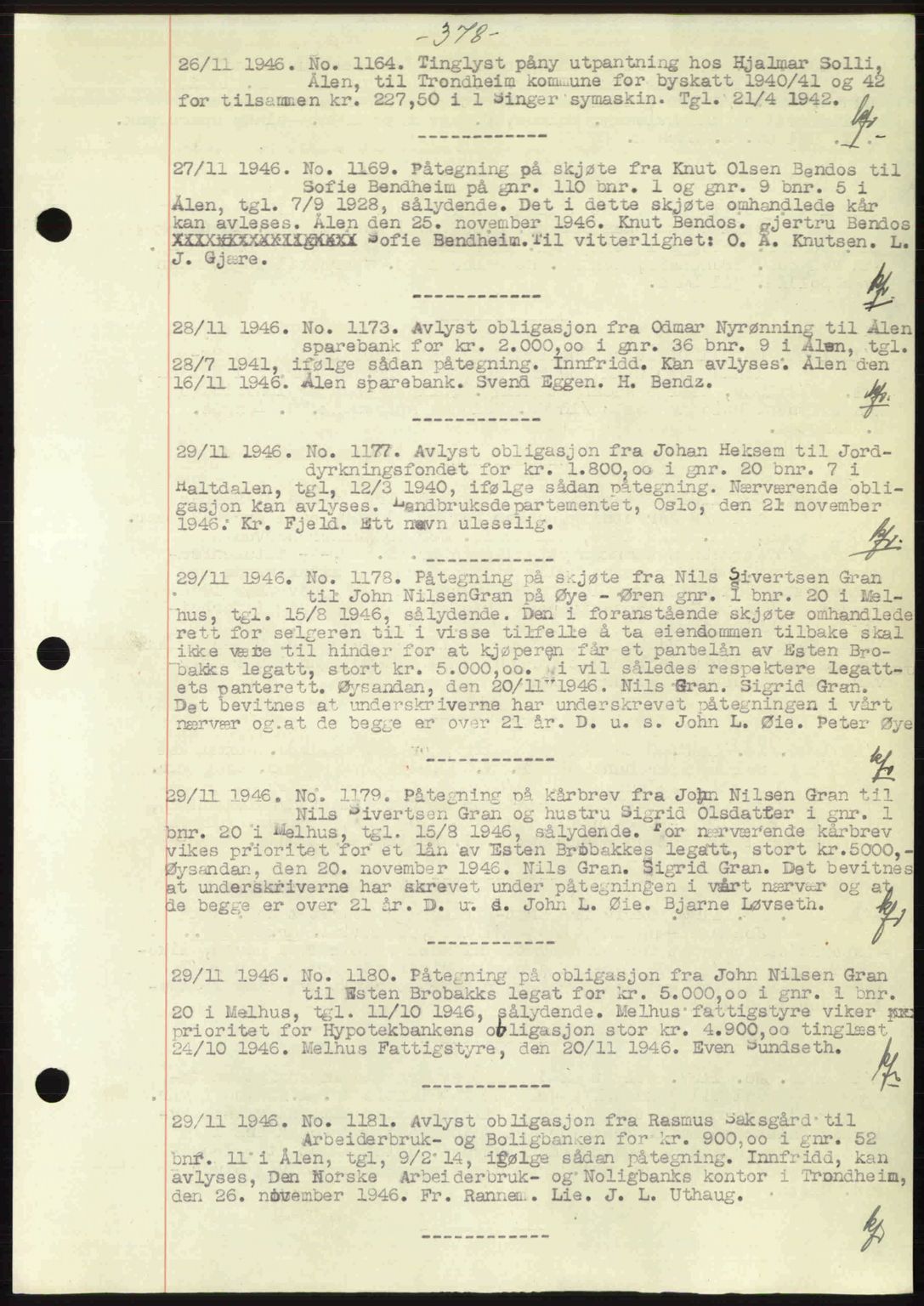 Gauldal sorenskriveri, SAT/A-0014/1/2/2C: Pantebok nr. A2, 1946-1946, Dagboknr: 1164/1946