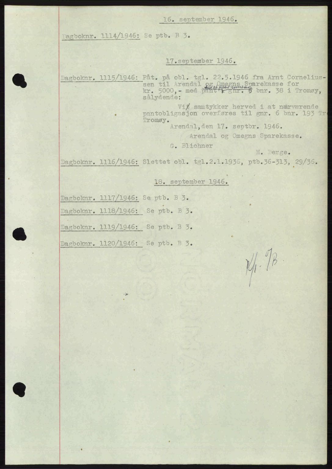 Nedenes sorenskriveri, SAK/1221-0006/G/Gb/Gba/L0056: Pantebok nr. A8, 1946-1947, Dagboknr: 1114/1946