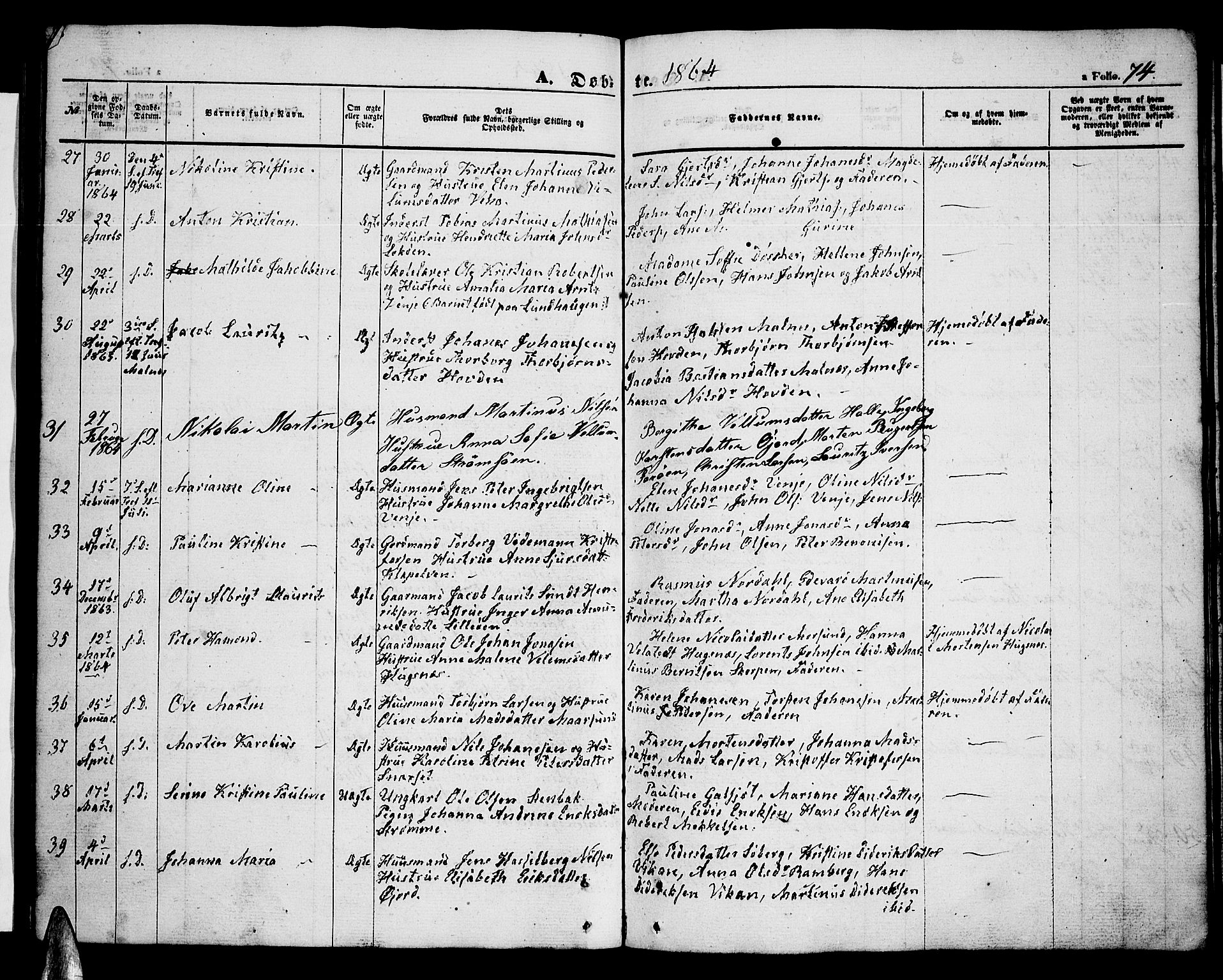 Ministerialprotokoller, klokkerbøker og fødselsregistre - Nordland, AV/SAT-A-1459/891/L1313: Klokkerbok nr. 891C02, 1856-1870, s. 74