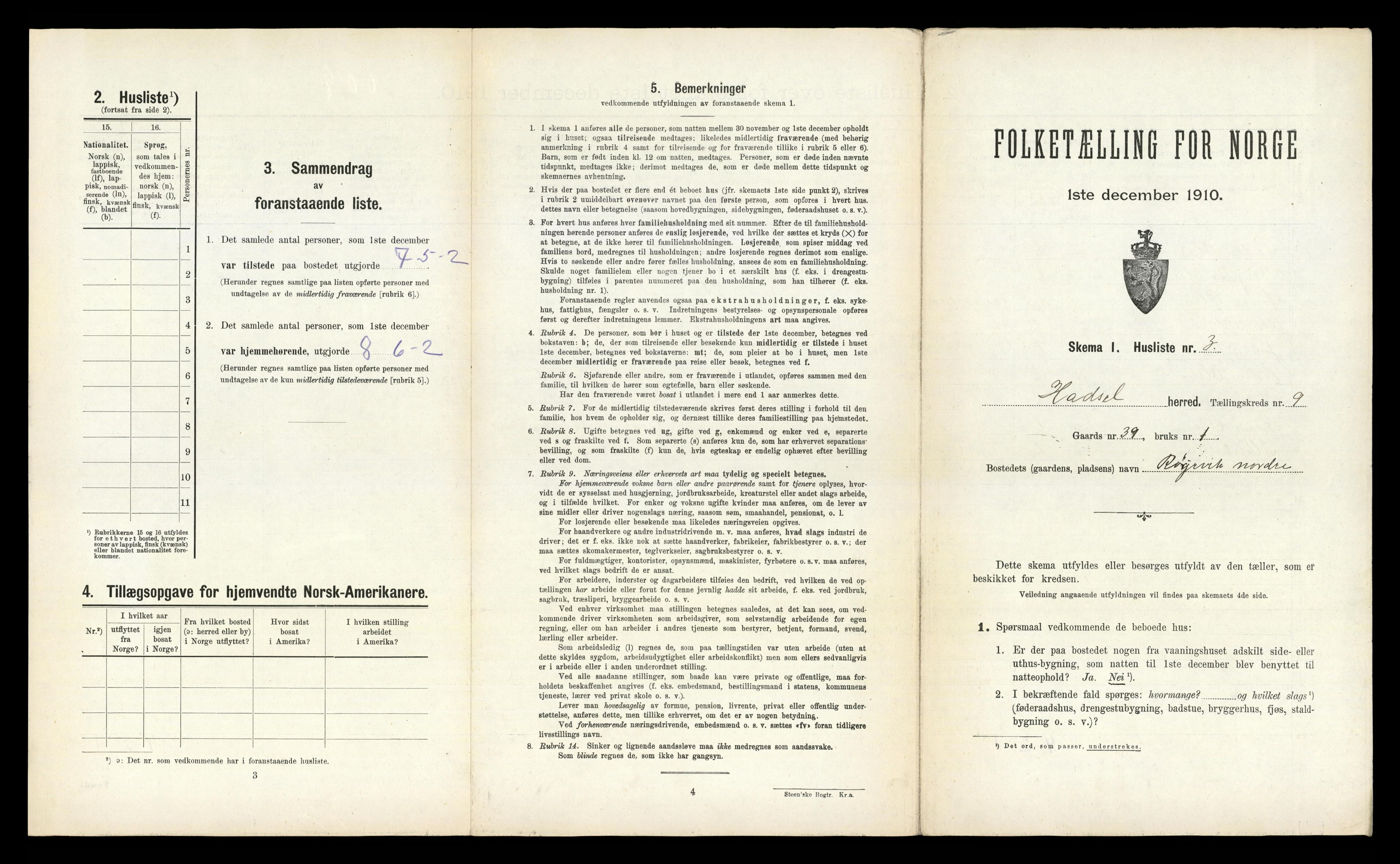 RA, Folketelling 1910 for 1866 Hadsel herred, 1910, s. 885