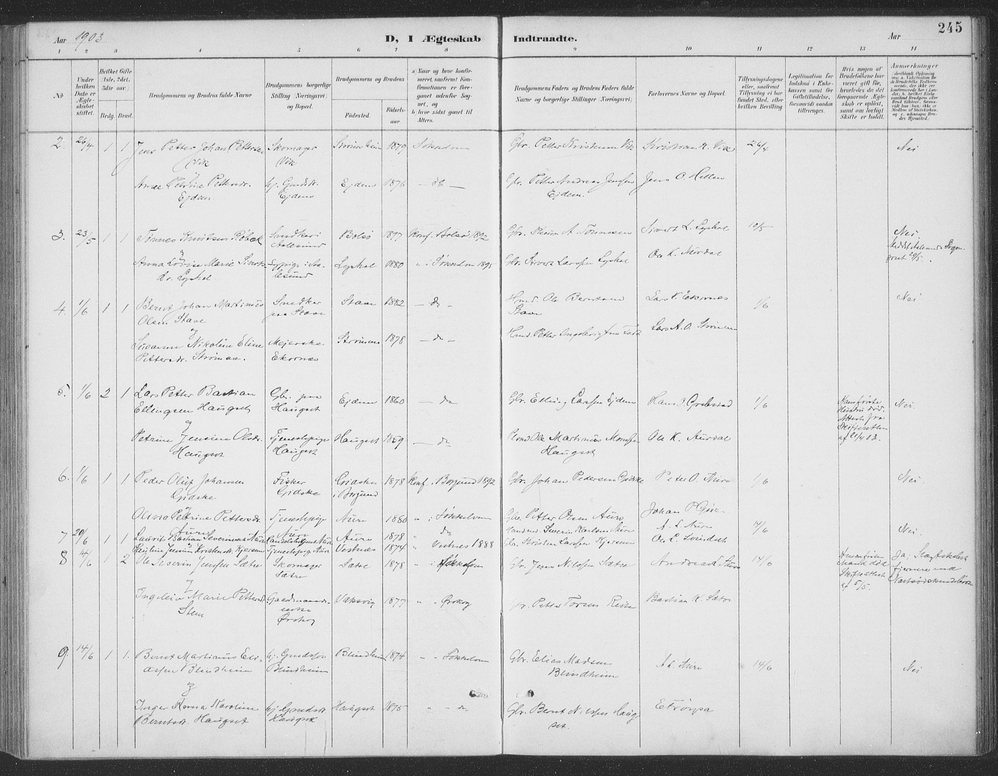 Ministerialprotokoller, klokkerbøker og fødselsregistre - Møre og Romsdal, SAT/A-1454/523/L0335: Ministerialbok nr. 523A02, 1891-1911, s. 245
