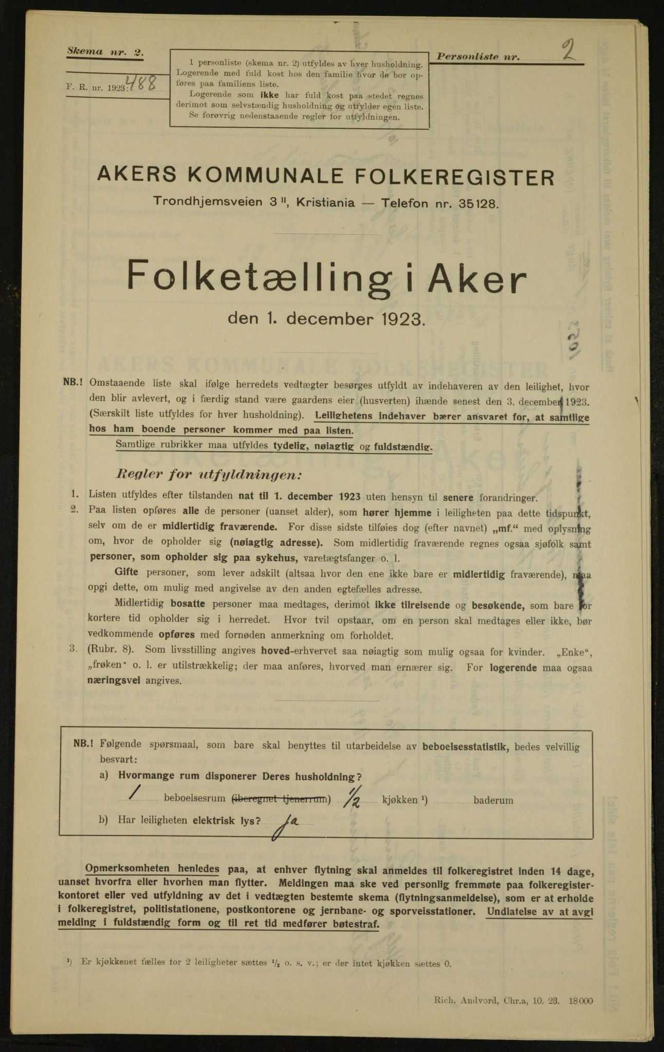 , Kommunal folketelling 1.12.1923 for Aker, 1923, s. 2957