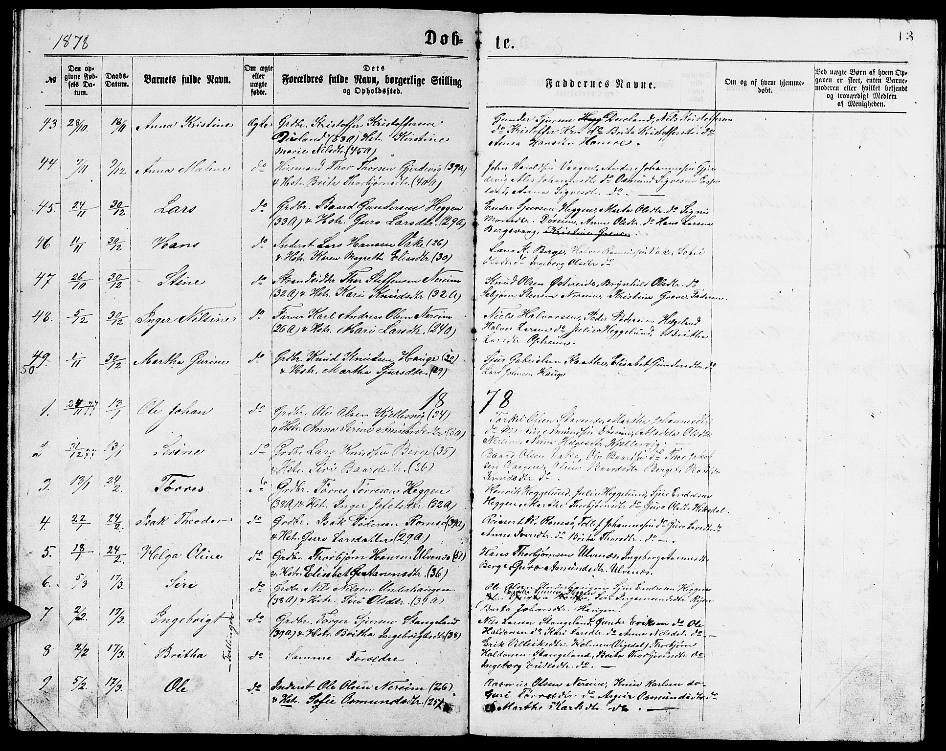 Ølen Sokneprestembete, AV/SAB-A-79201/H/Hab: Klokkerbok nr. A 3, 1875-1888, s. 13