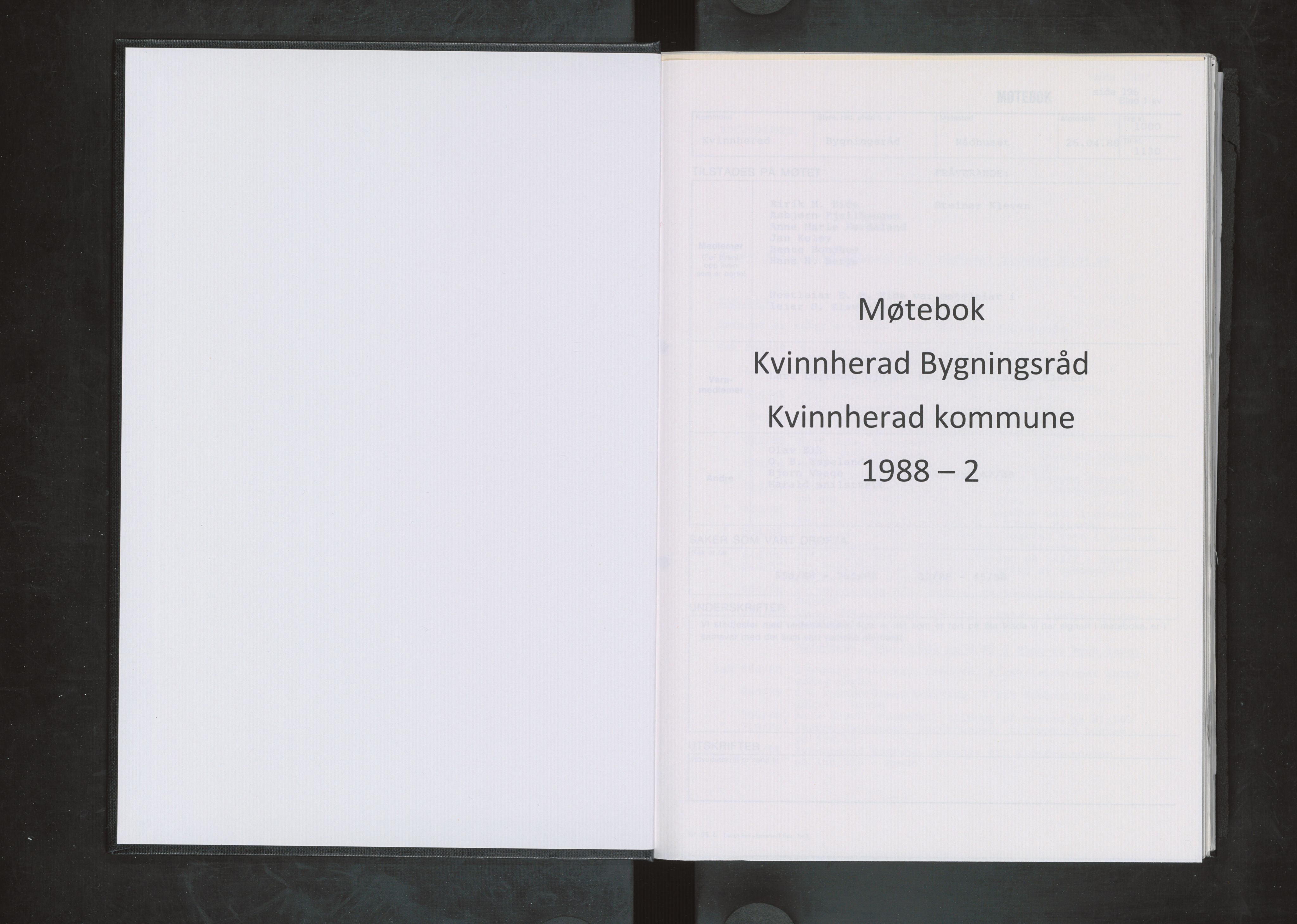 Kvinnherad kommune. Bygningsrådet , IKAH/1224-511/A/Aa/L0057: Møtebok for Kvinnherad bygningsråd, 1988