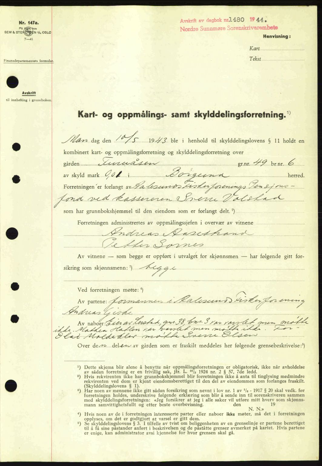 Nordre Sunnmøre sorenskriveri, SAT/A-0006/1/2/2C/2Ca: Pantebok nr. A19, 1944-1945, Dagboknr: 1480/1944