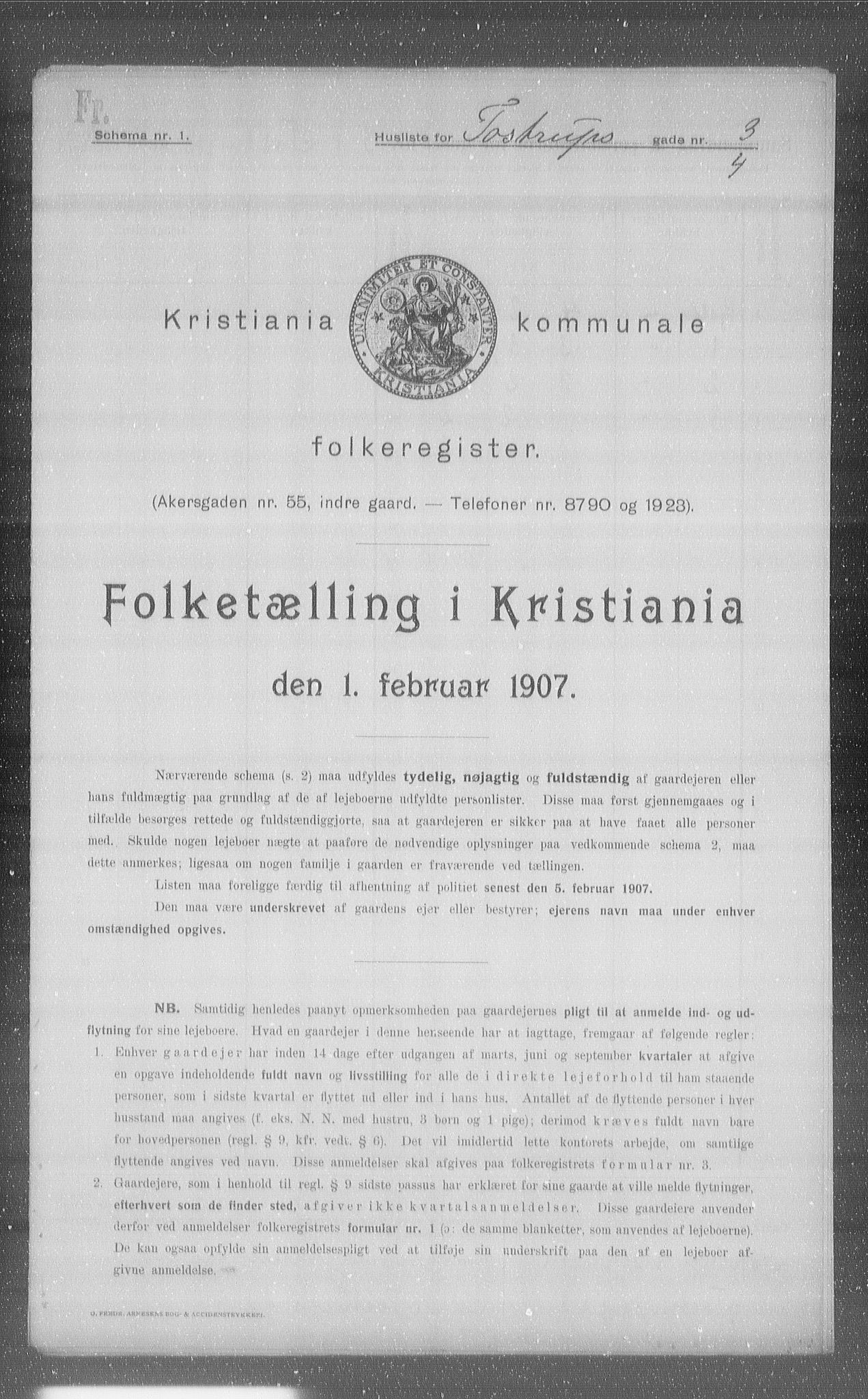 OBA, Kommunal folketelling 1.2.1907 for Kristiania kjøpstad, 1907, s. 58596