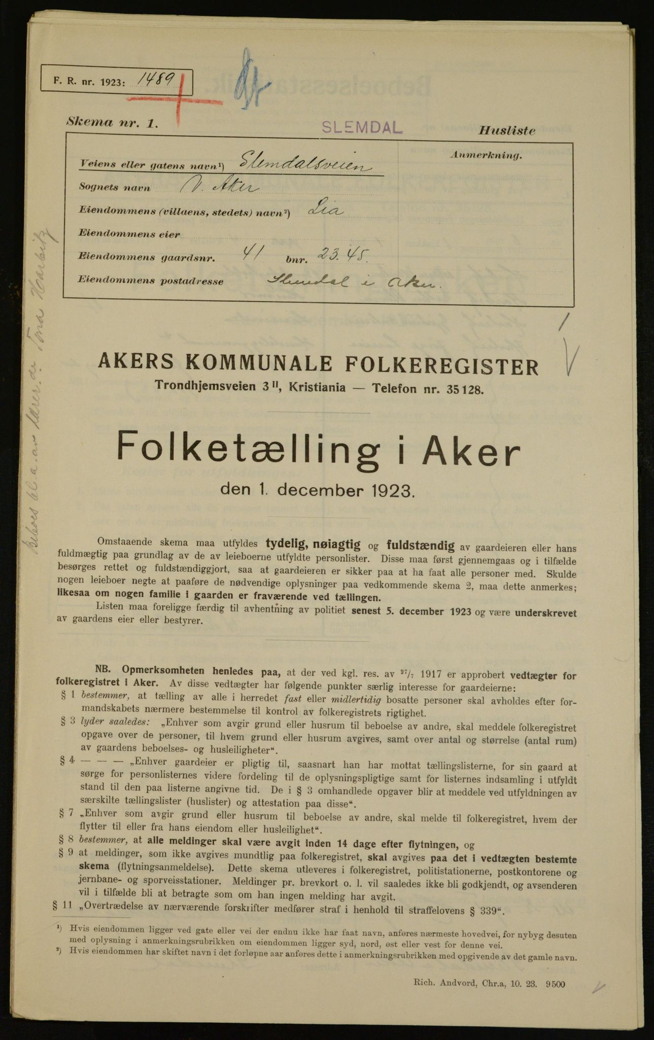 , Kommunal folketelling 1.12.1923 for Aker, 1923, s. 17201