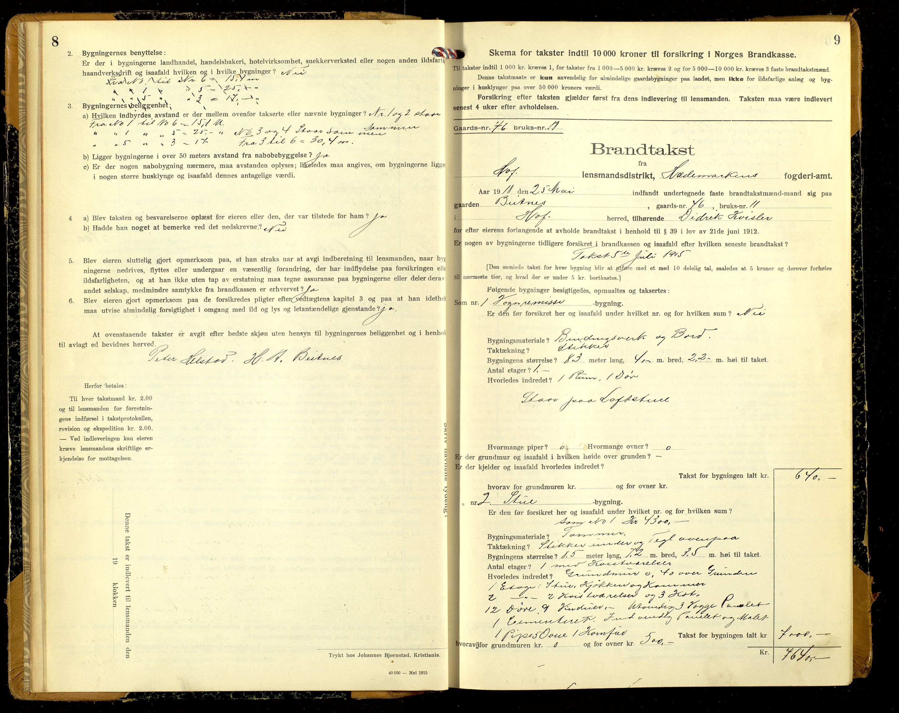 Norges Brannkasse, Hof, AV/SAH-NBRANH-017/F/L0010: Branntakstprotokoll, 1918-1920