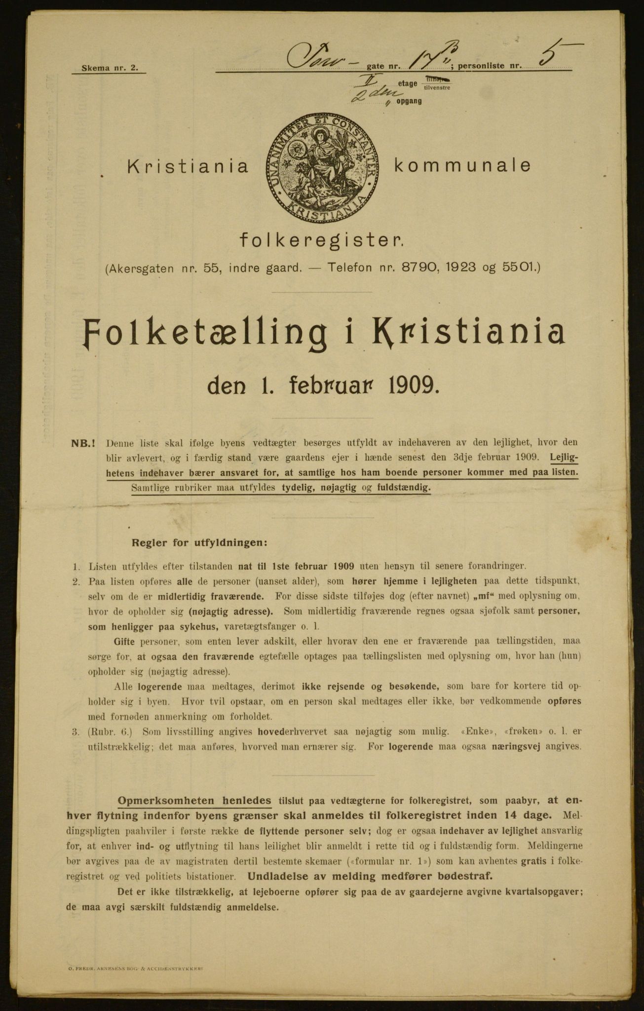 OBA, Kommunal folketelling 1.2.1909 for Kristiania kjøpstad, 1909, s. 103410