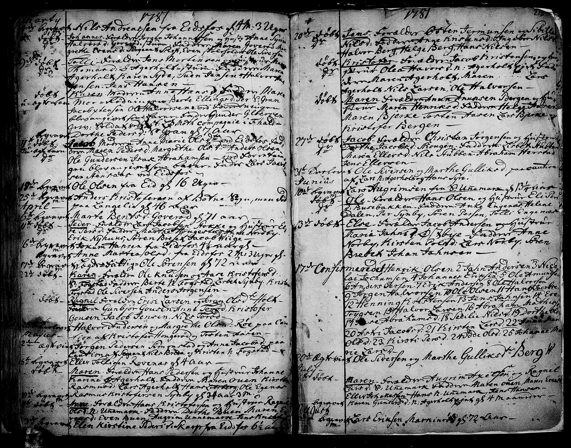 Hof kirkebøker, SAKO/A-64/F/Fa/L0002: Ministerialbok nr. I 2, 1746-1781, s. 212-213