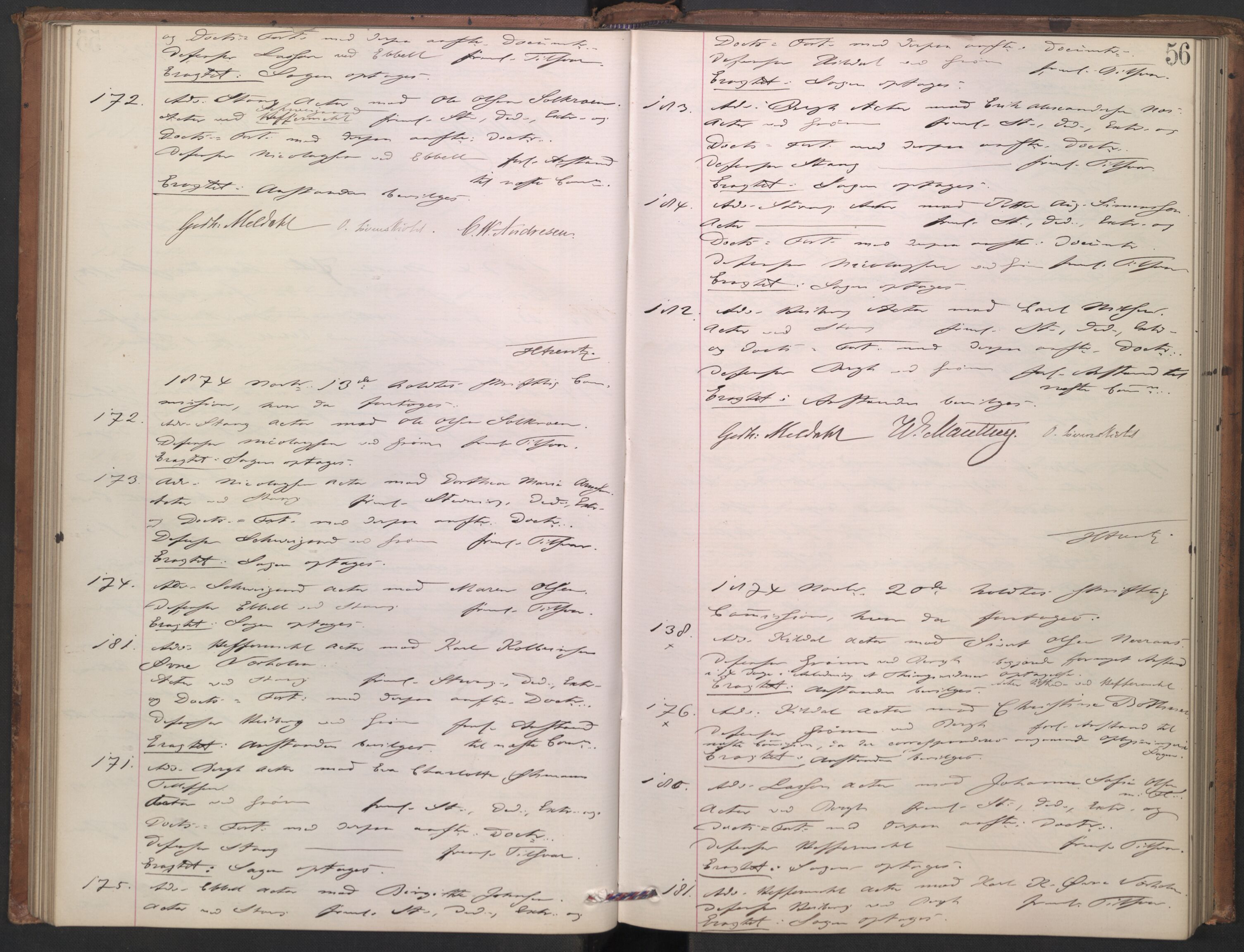 Høyesterett, AV/RA-S-1002/E/Ef/L0013: Protokoll over saker som gikk til skriftlig behandling, 1873-1879, s. 55b-56a