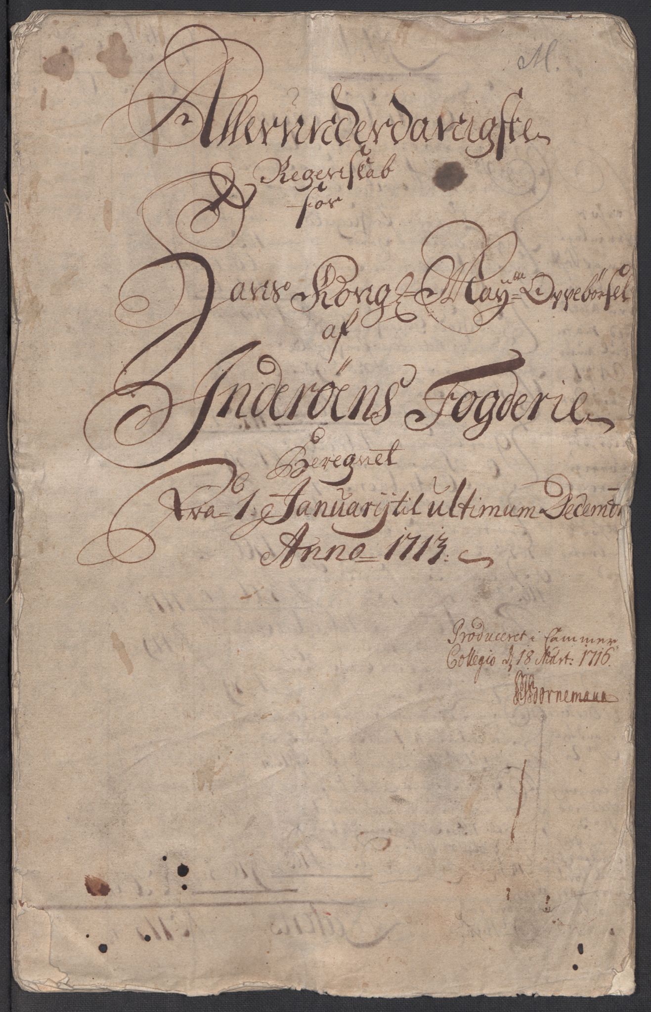 Rentekammeret inntil 1814, Reviderte regnskaper, Fogderegnskap, RA/EA-4092/R63/L4321: Fogderegnskap Inderøy, 1713, s. 3
